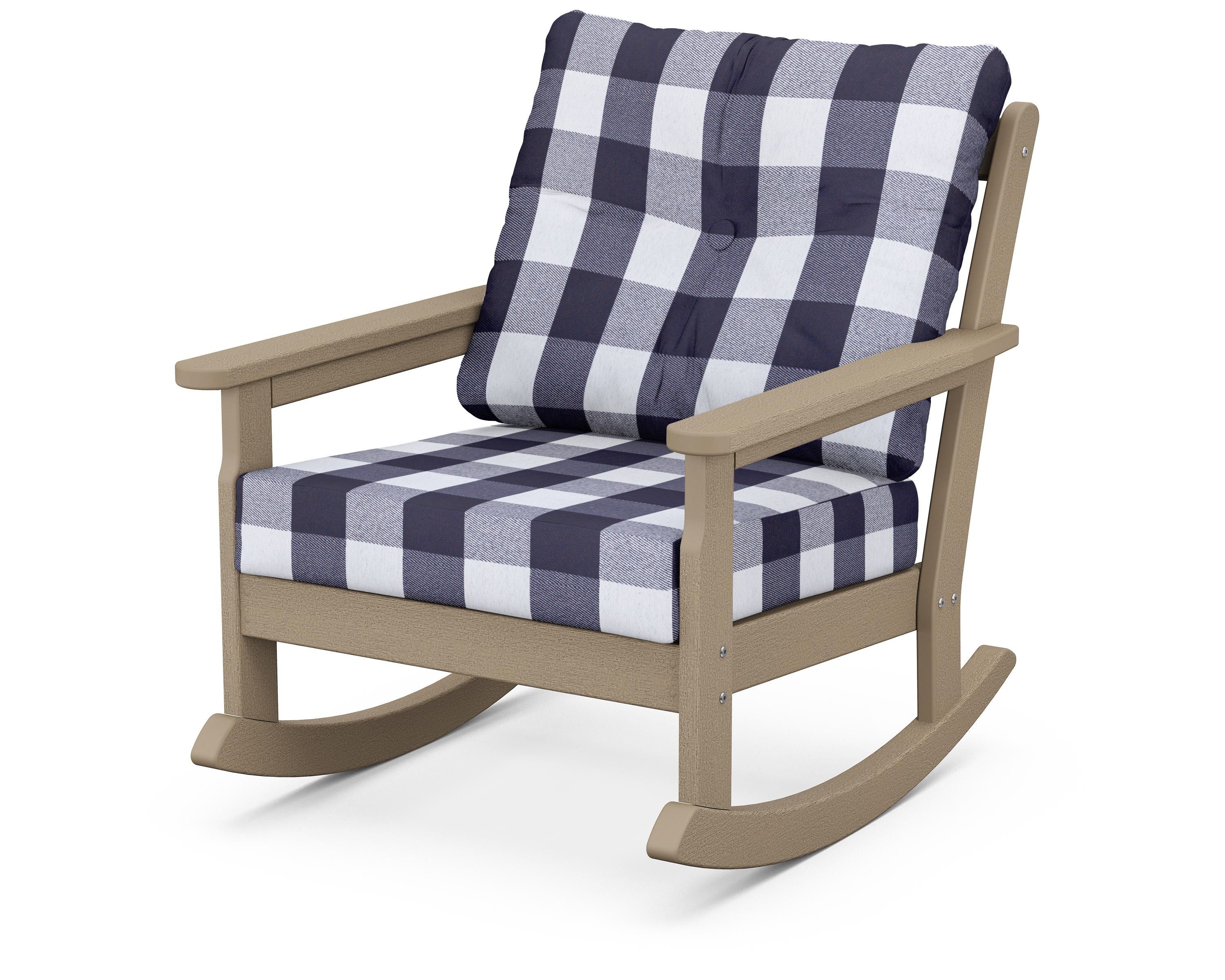 POLYWOOD® Vineyard Deep Seating Rocking Chair in Vintage Sahara / Buffalo Plaid Navy
