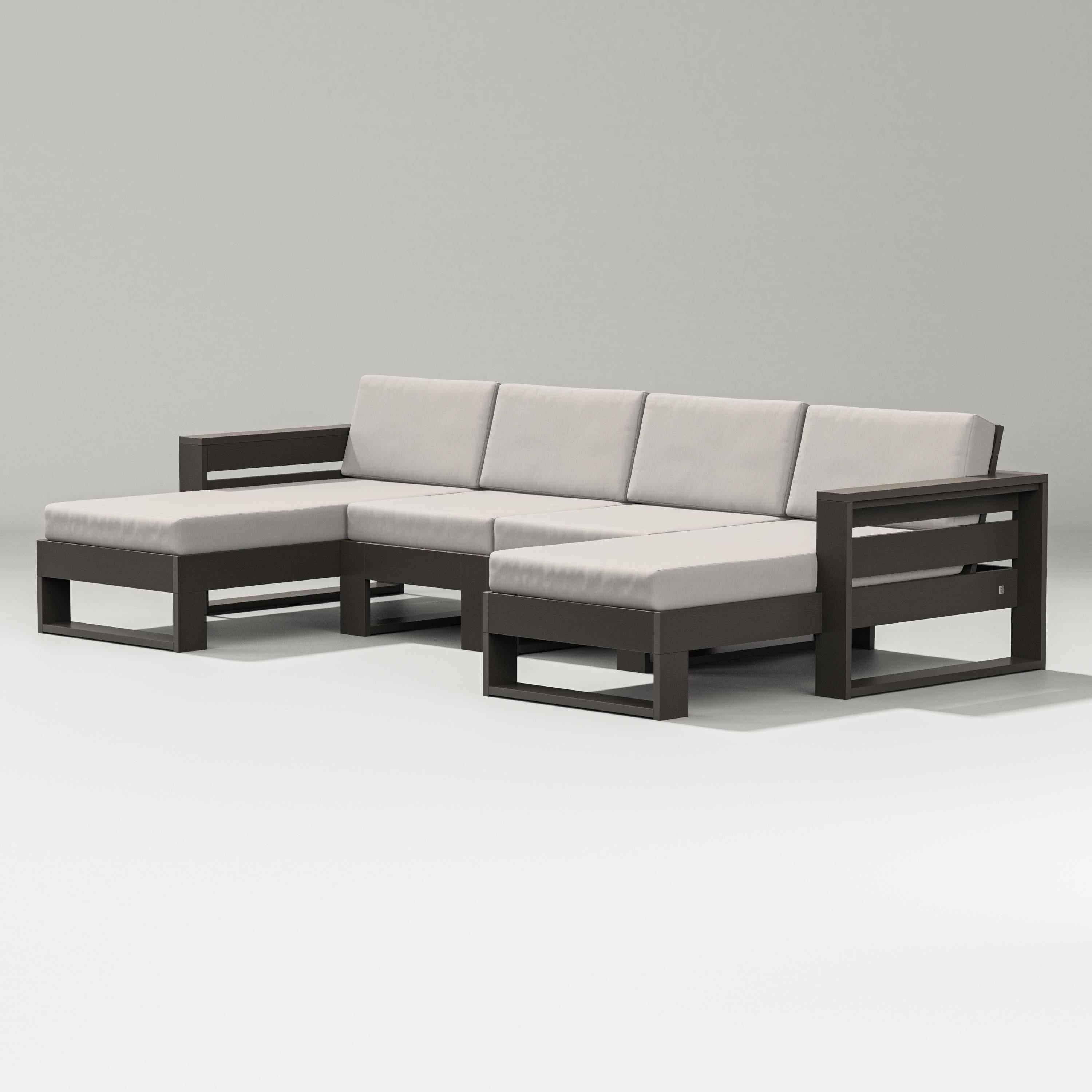 PW Designer Series Latitude Double Chaise Sectional in Vintage Coffee / Cast Ash