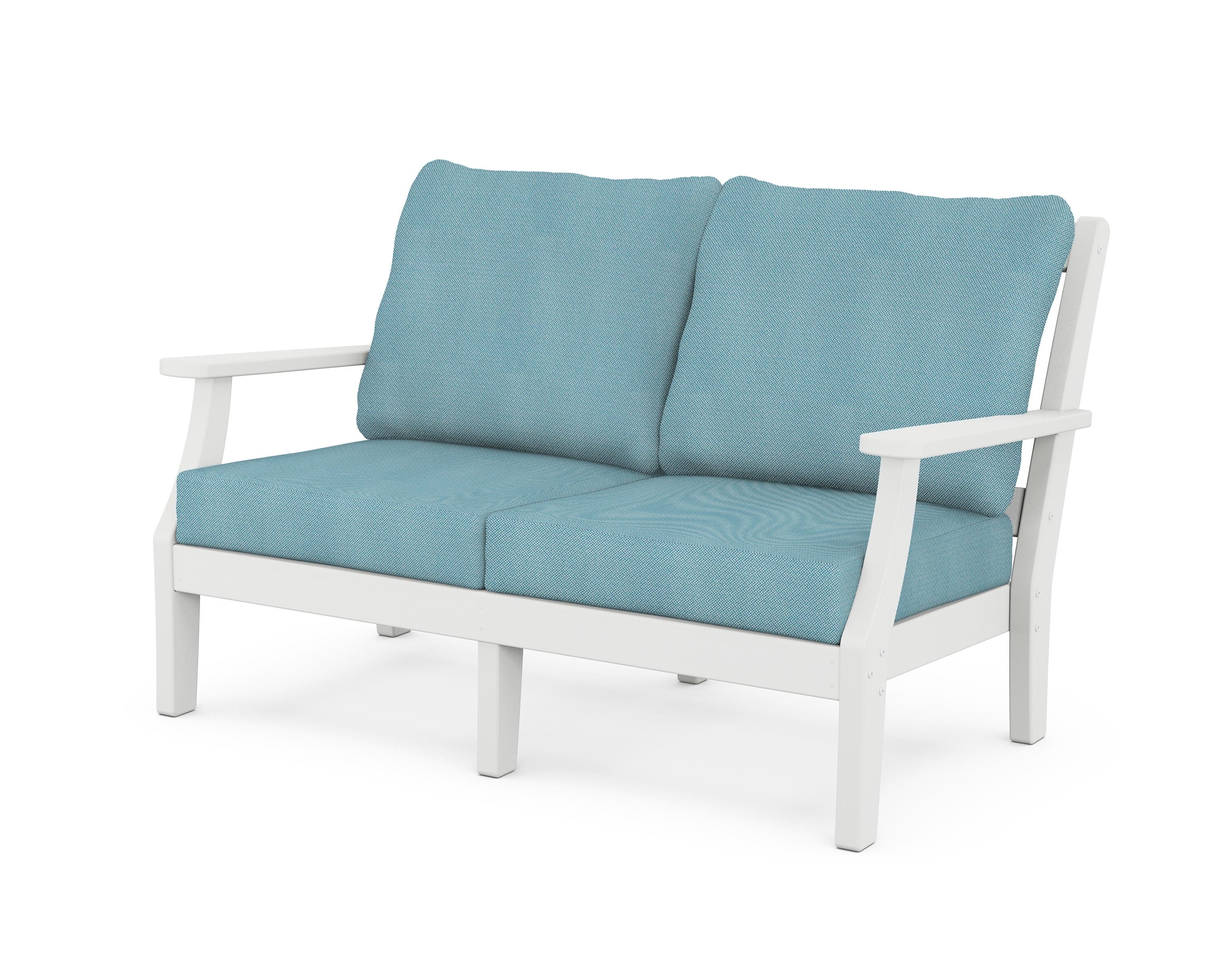 Martha Stewart by POLYWOOD® Chinoiserie Deep Seating Loveseat in White / Lattice Sky Blue