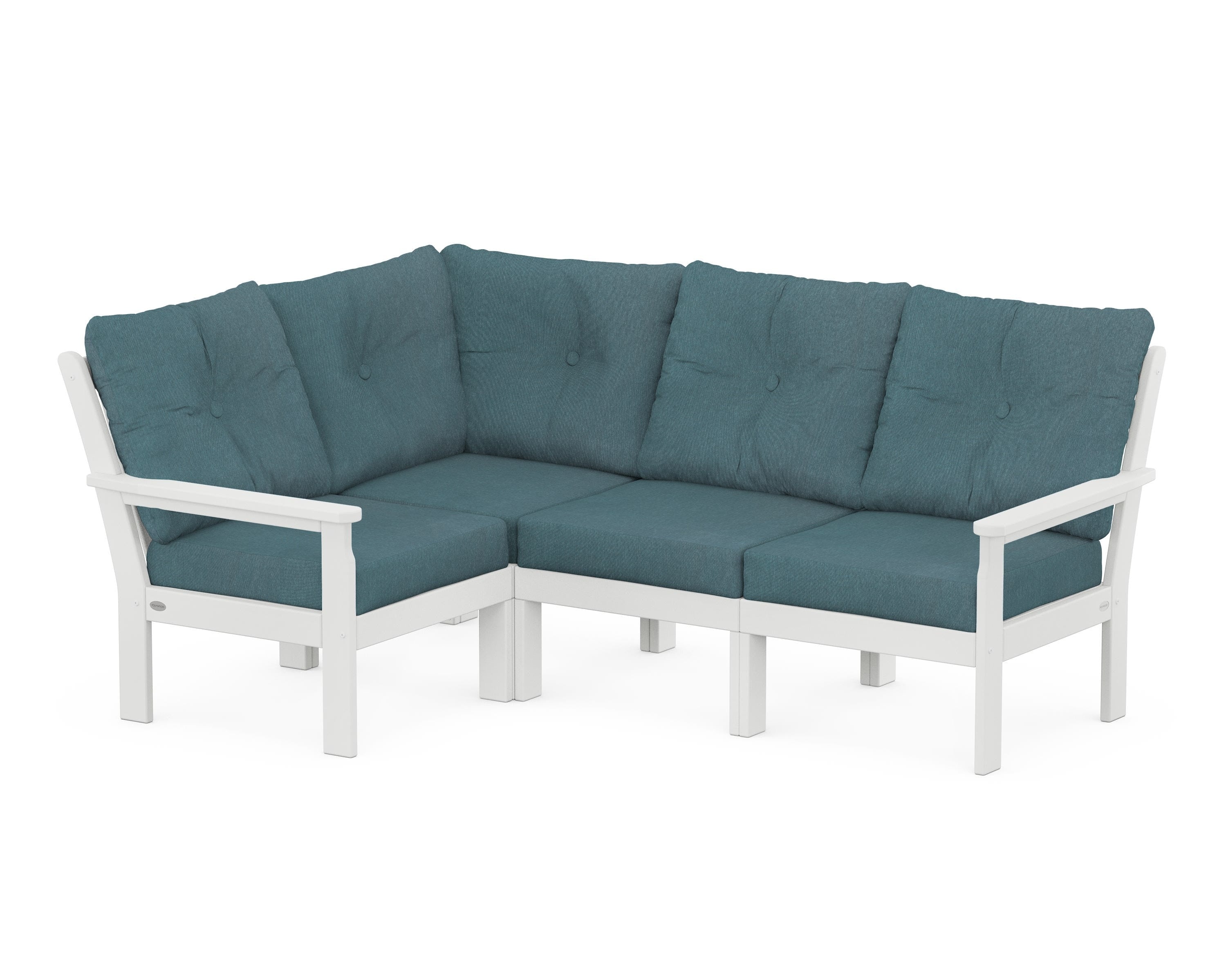 POLYWOOD® Vineyard 4-Piece Sectional in White / Ocean Teal