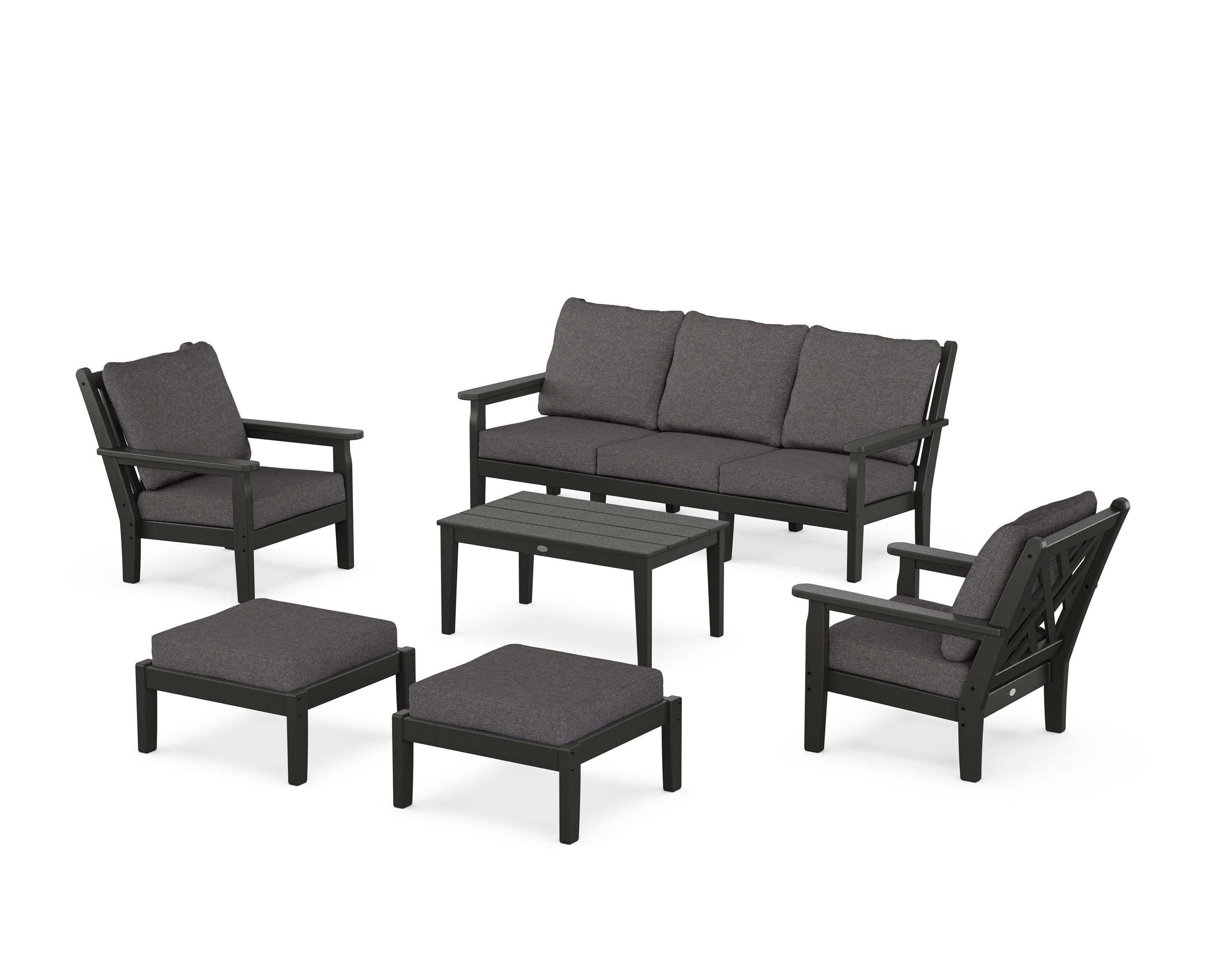 POLYWOOD® Chippendale 6-Piece Lounge Sofa Set in Black / Ash Charcoal