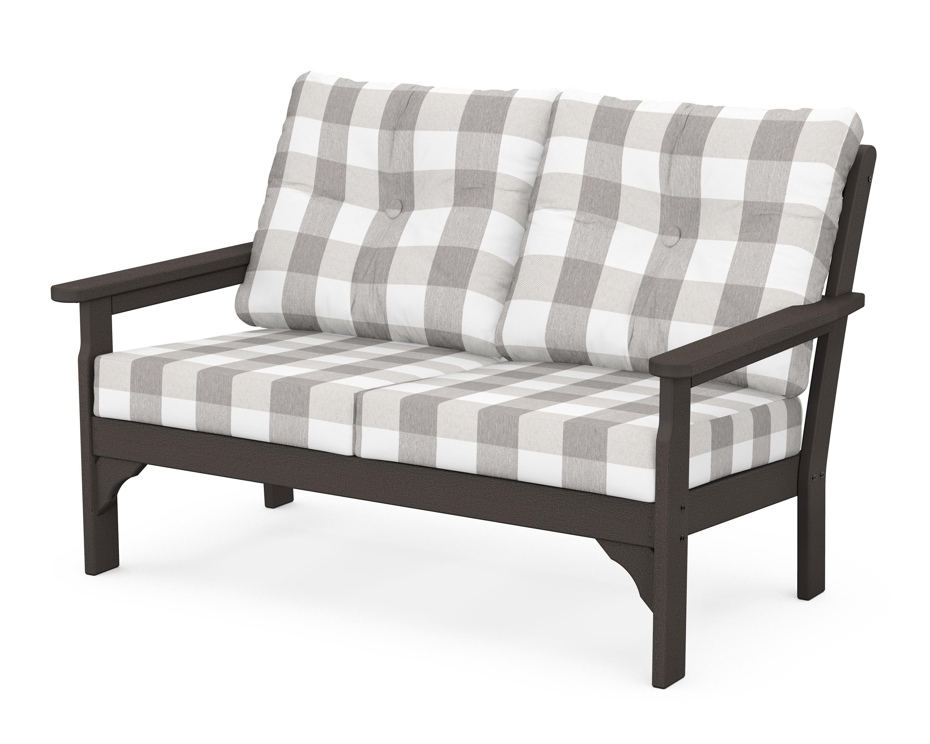 POLYWOOD® Vineyard Deep Seating Loveseat in Vintage Coffee / Buffalo Plaid Grey Mist