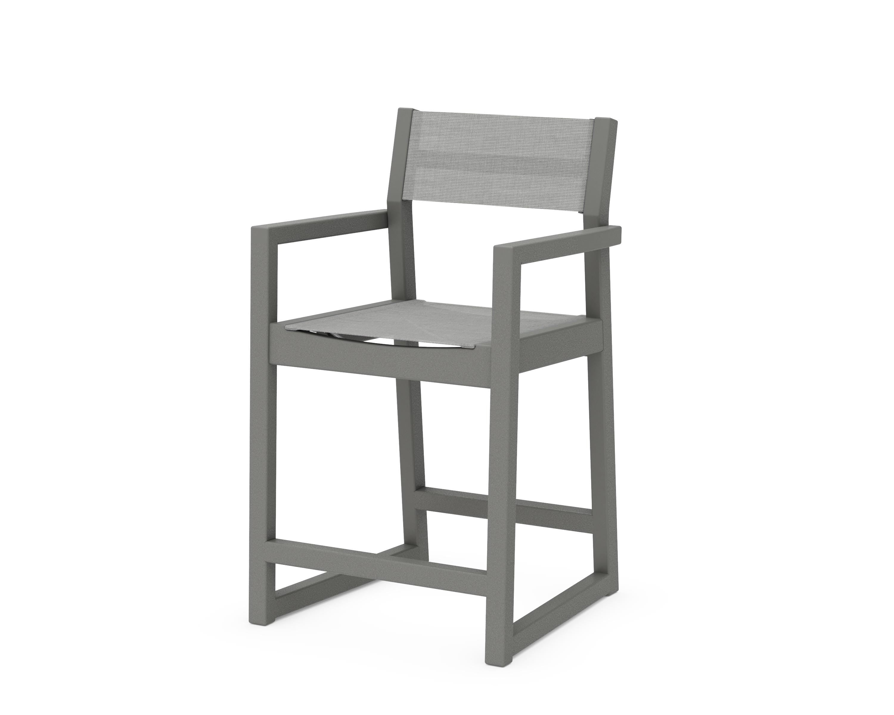 POLYWOOD® EDGE Sling Counter Arm Chair in Slate Grey / Metallic Sling