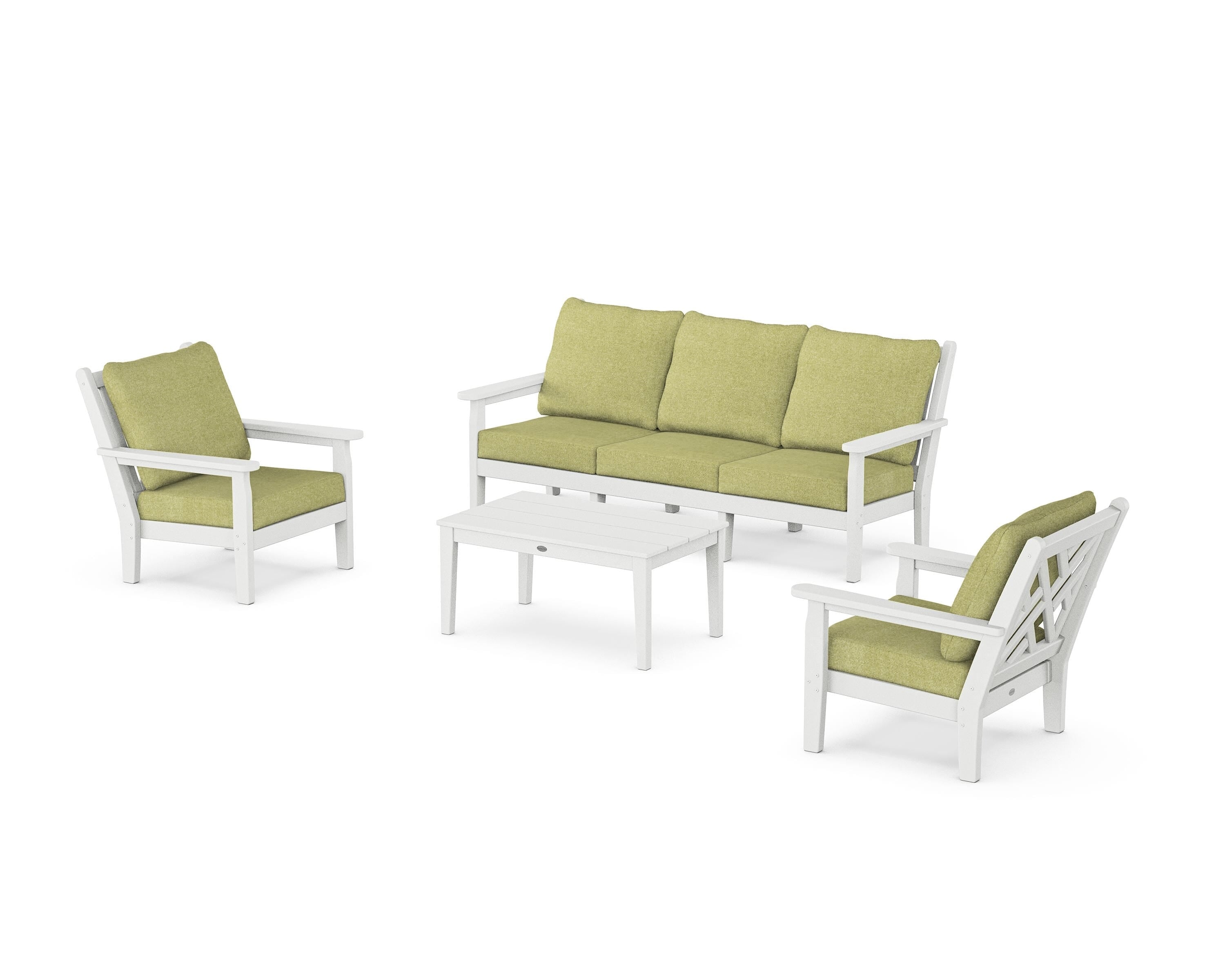 POLYWOOD® Chippendale 4-Piece Deep Seating Set with Sofa in White / Chartreuse Boucle