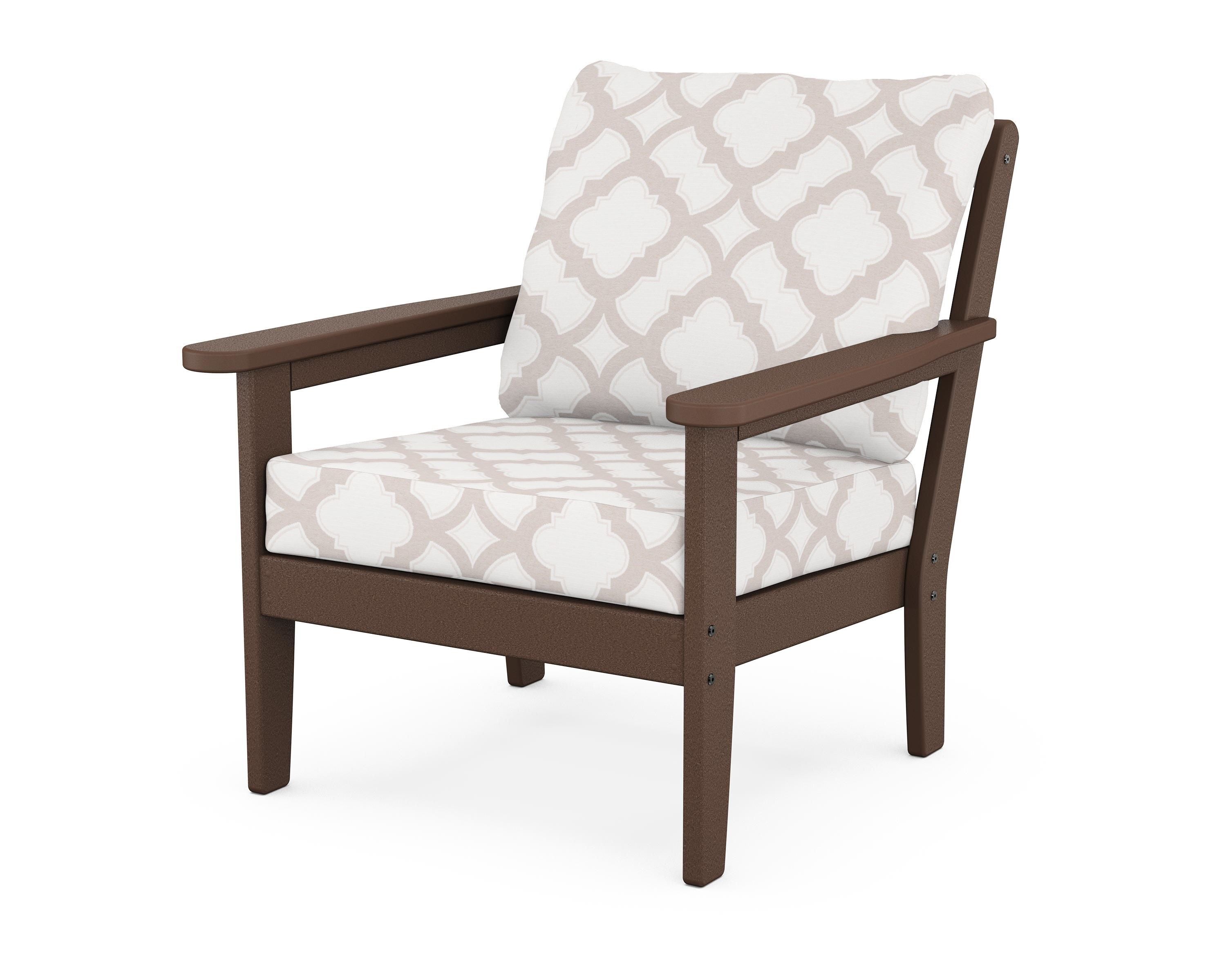 Country Living Cottage Deep Seating Chair in Mahogany / Trellis Dune Burlap