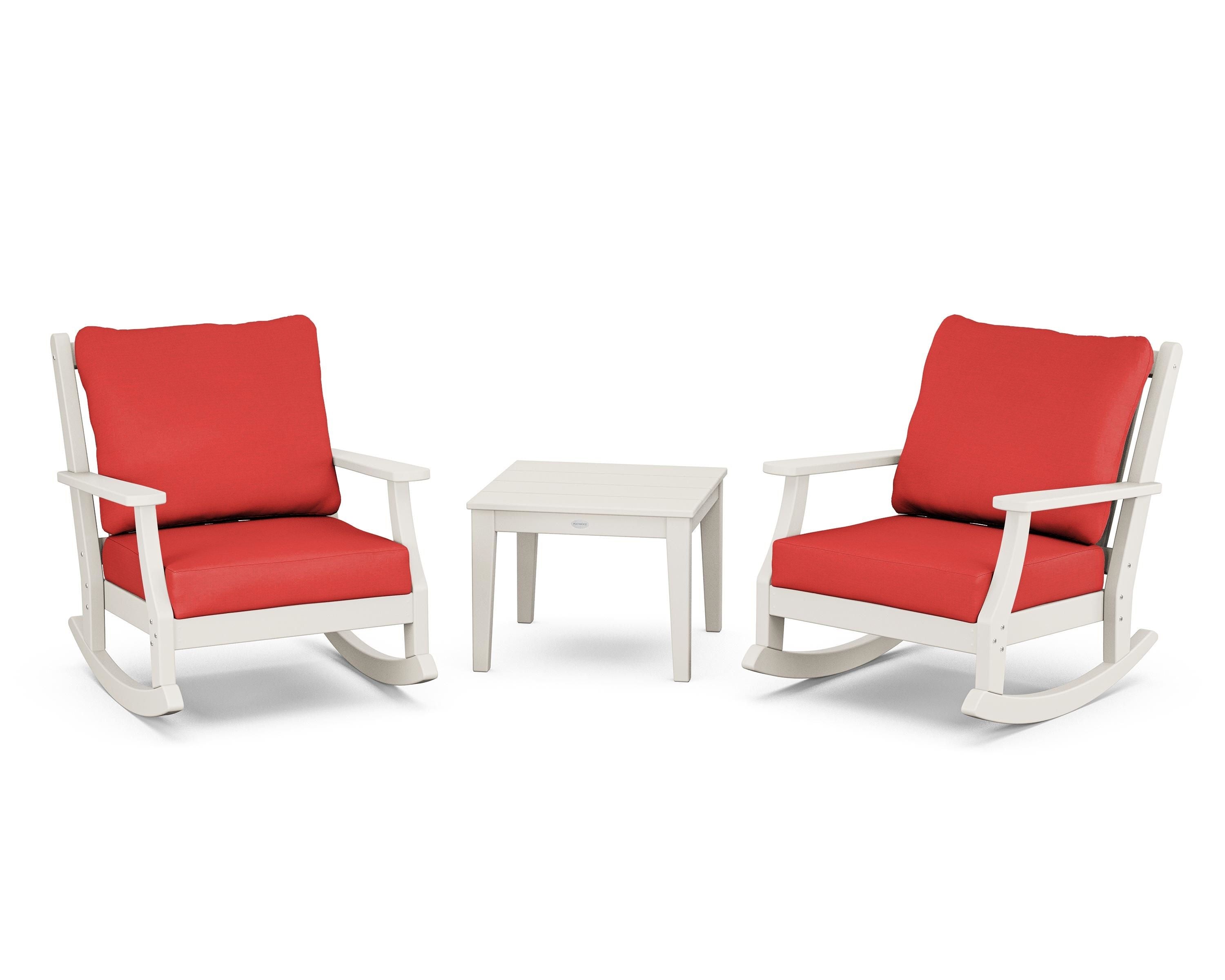 Country Living Wovendale 3-Piece Deep Seating Rocker Set in Sand / Crimson Linen