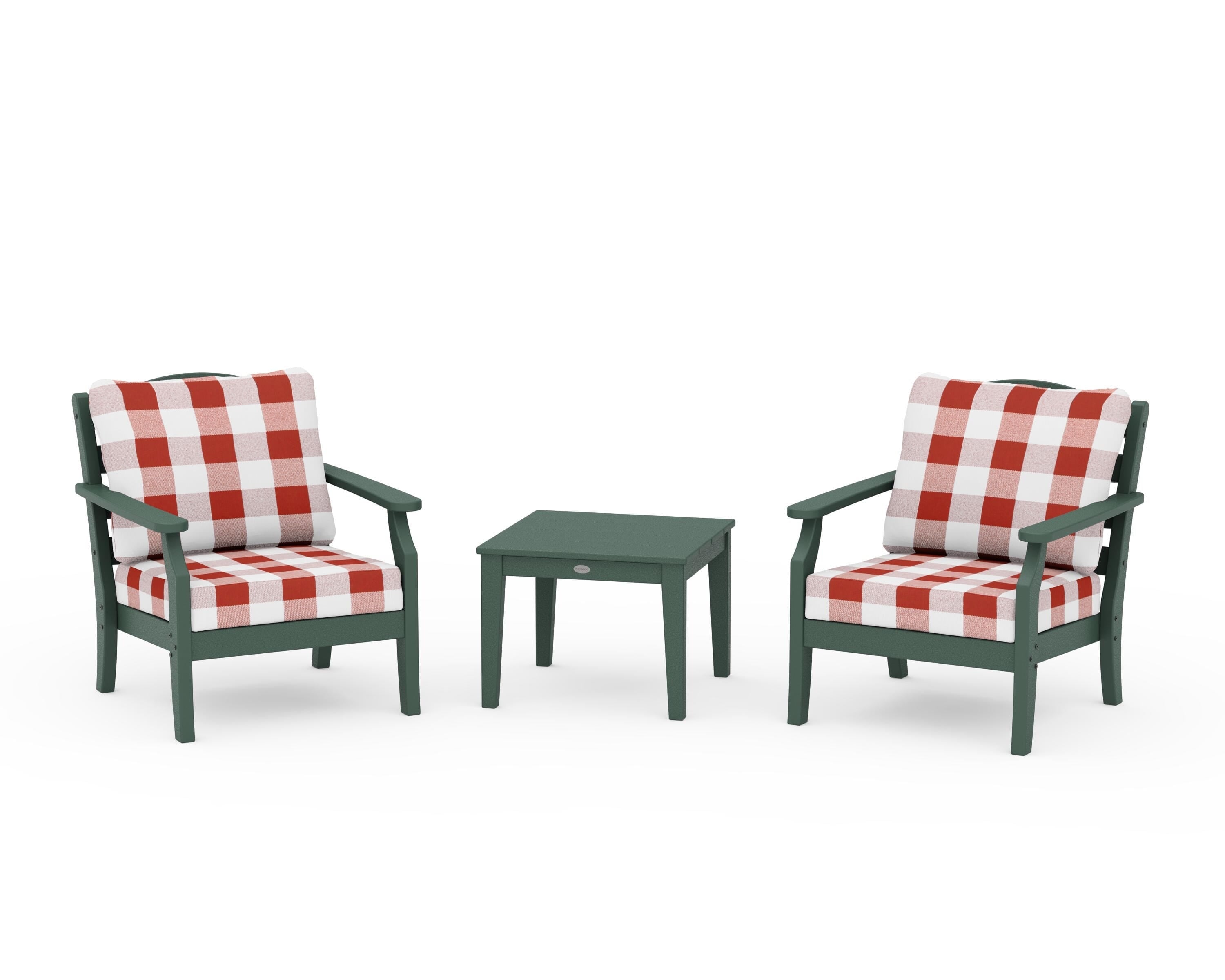 Draper James™ by POLYWOOD® Savannah 3-Piece Deep Seating Set in Green / Buffalo Plaid Crimson