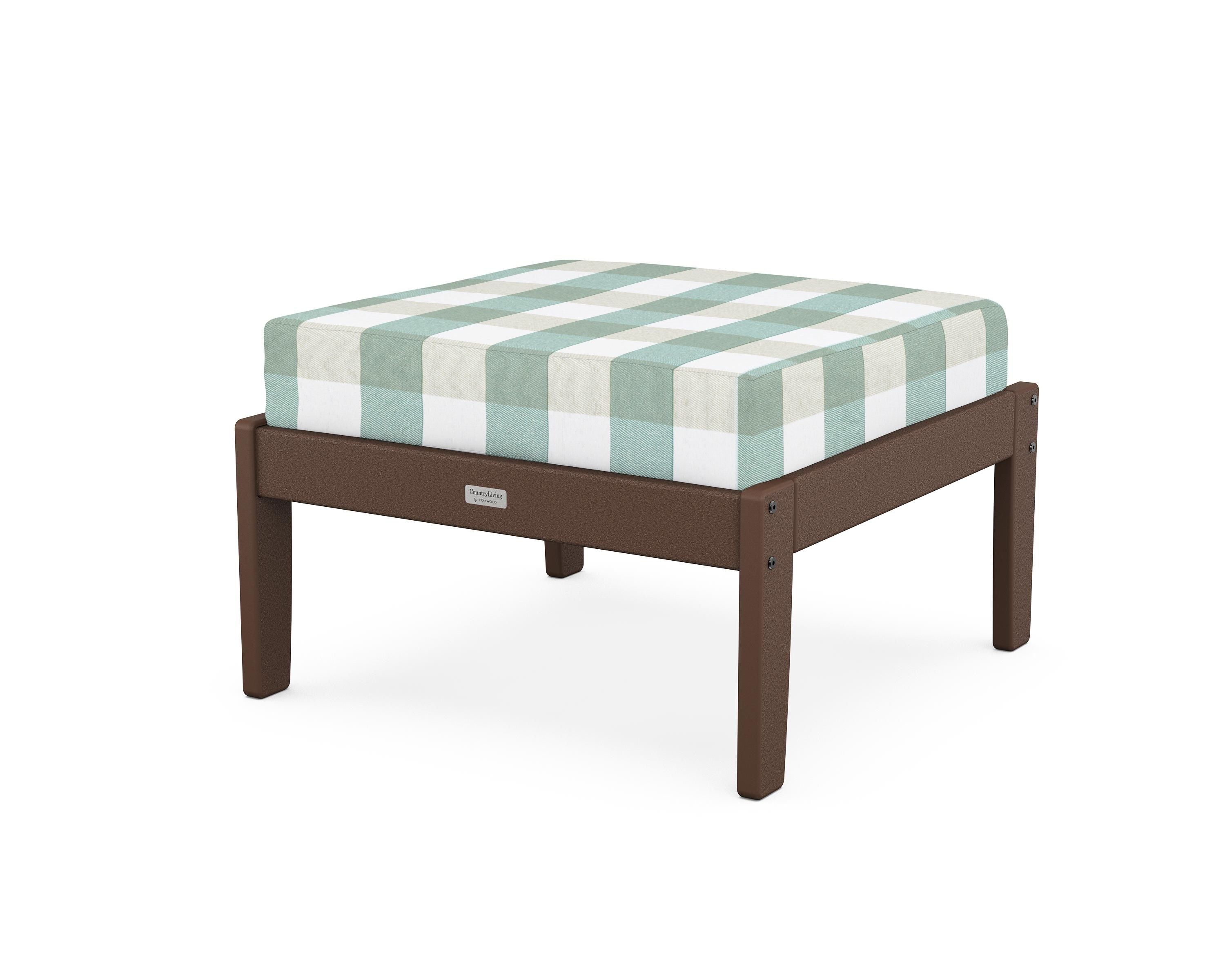 Country Living Cottage Deep Seating Ottoman in Mahogany / Buffalo Plaid Glacier Spa