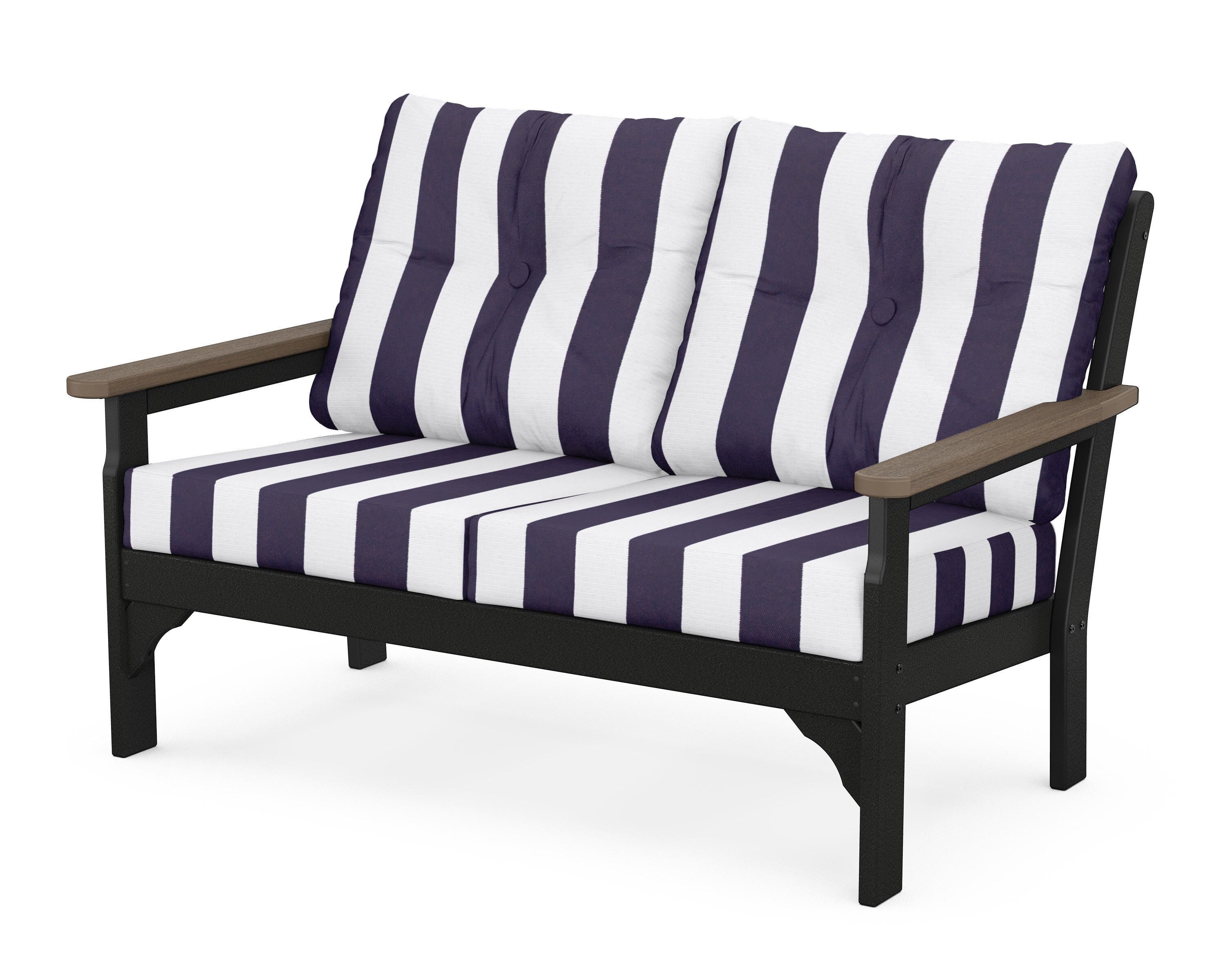 POLYWOOD® Vineyard Deep Seating Loveseat in Black / Kona / Cabana Stripe Navy