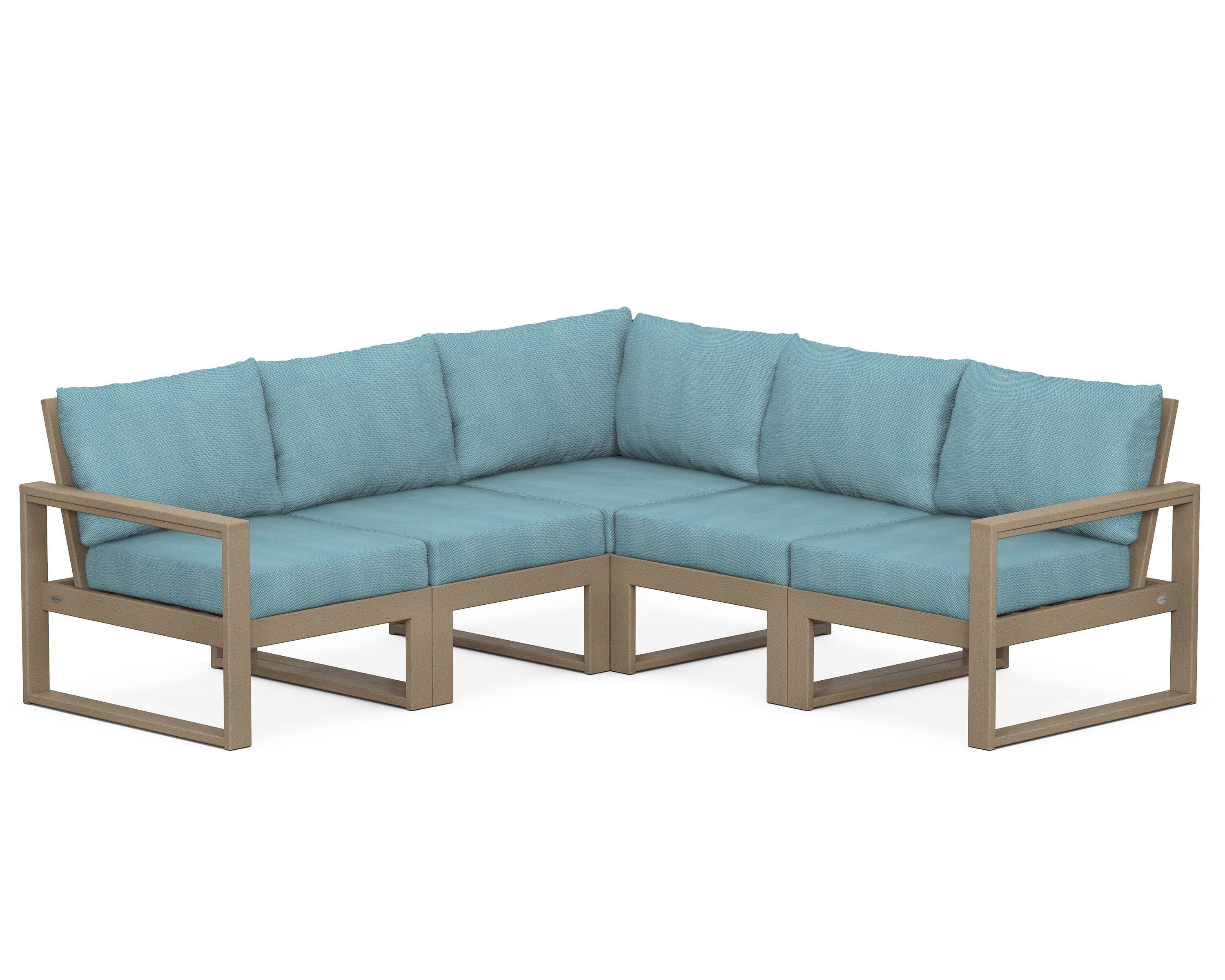 POLYWOOD® EDGE 5-Piece Modular Deep Seating Set in Vintage Sahara / Lattice Sky Blue