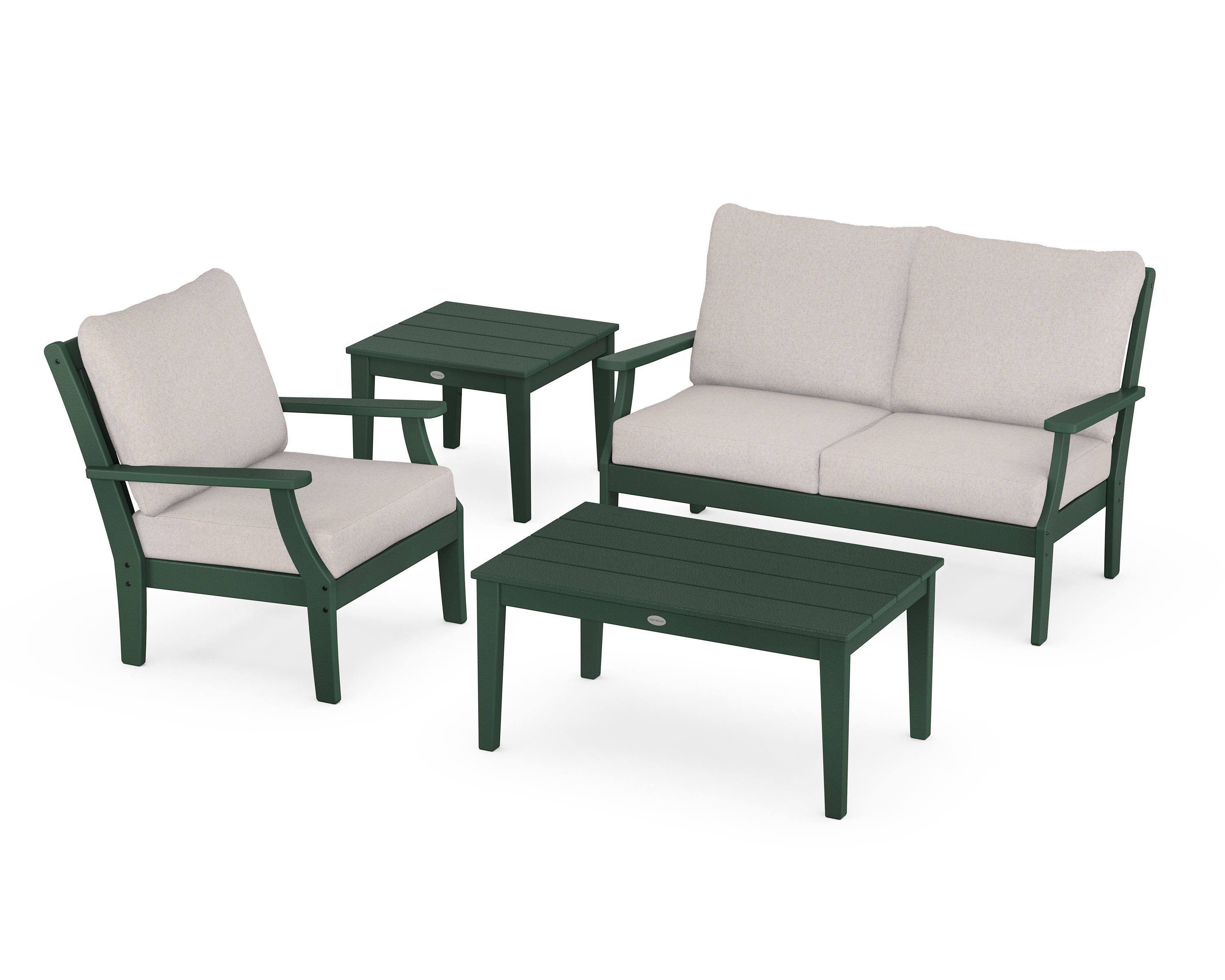POLYWOOD® Braxton 4-Piece Deep Seating Set in Green / Dune Burlap