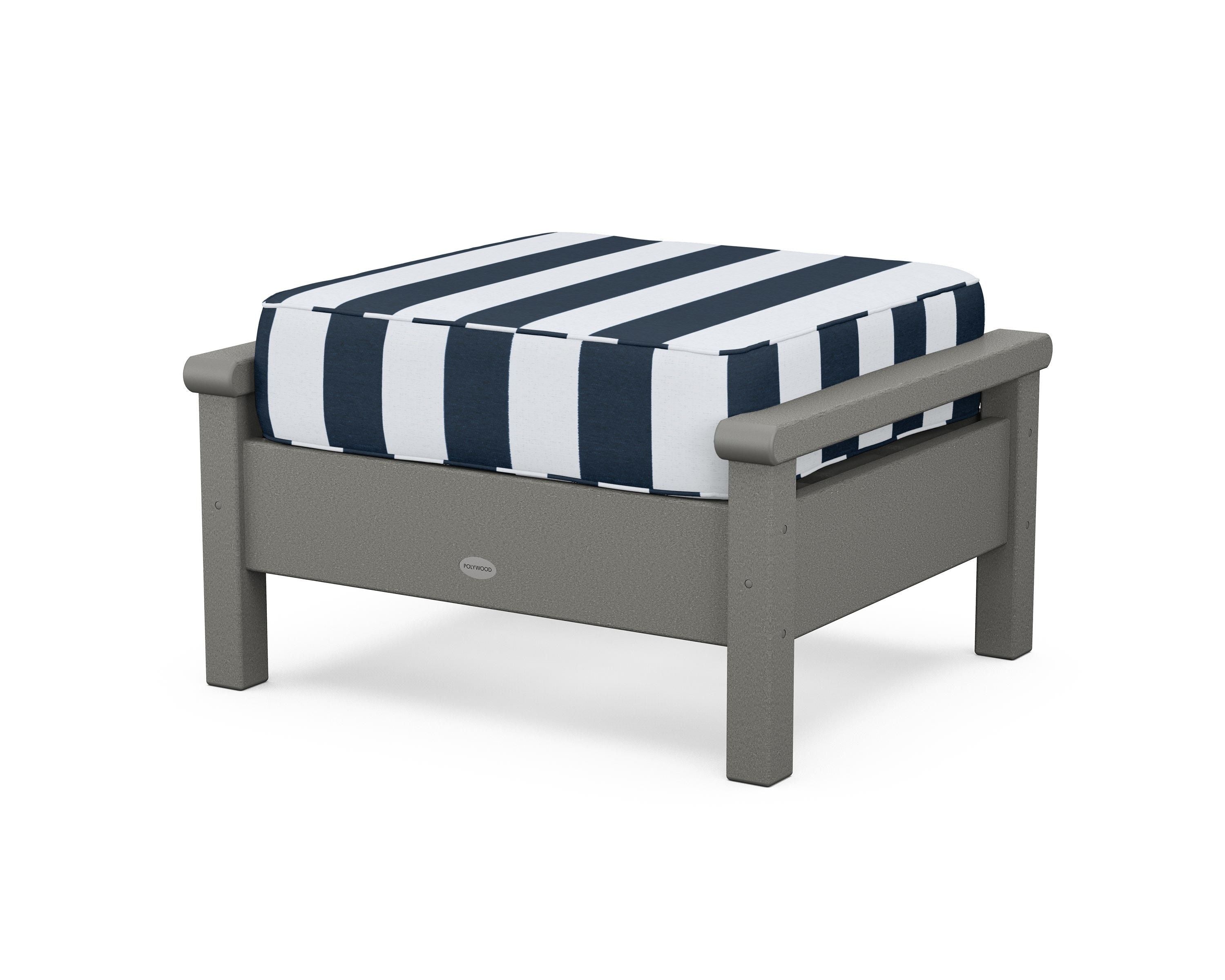 POLYWOOD® Harbour Deep Seating Ottoman in Slate Grey / Cabana Stripe Marine Indigo