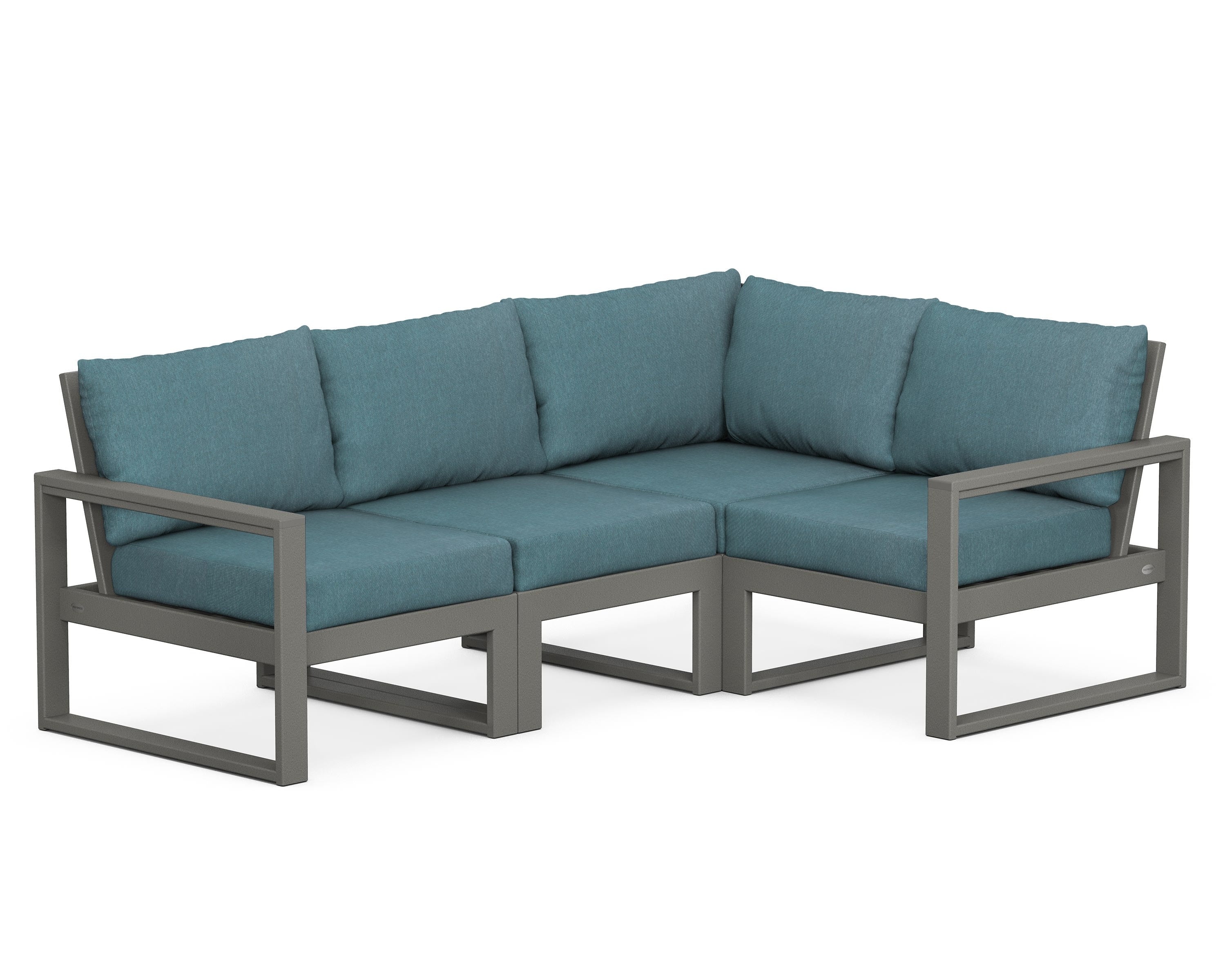 POLYWOOD® EDGE 4-Piece Modular Deep Seating Set in Slate Grey / Ocean Teal