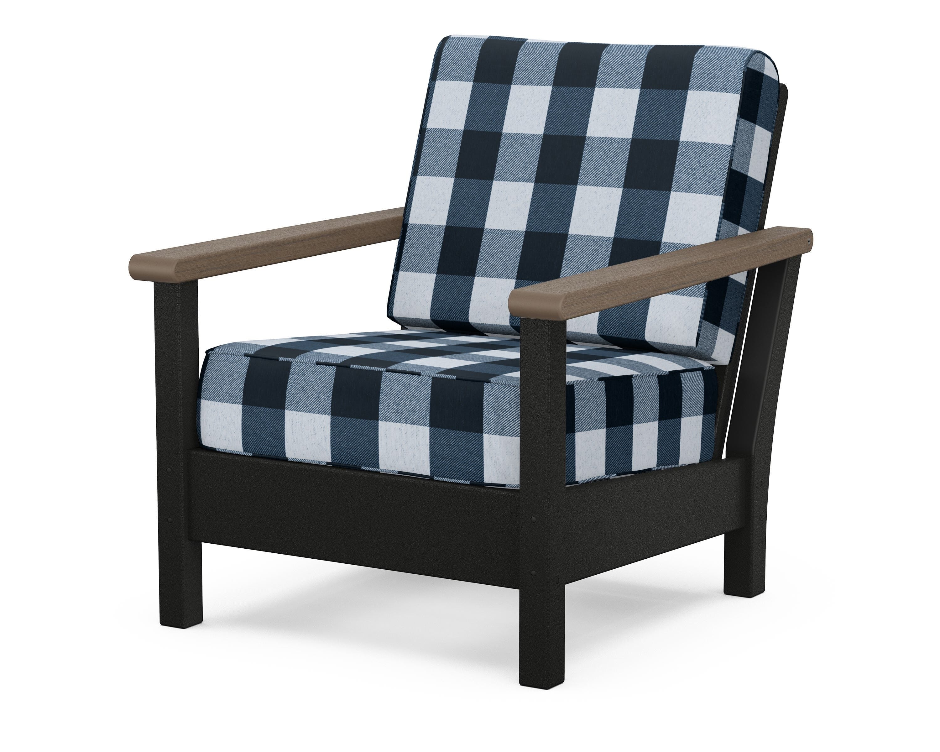 POLYWOOD® Harbour Deep Seating Chair in Black / Kona / Buffalo Plaid Marine Indigo