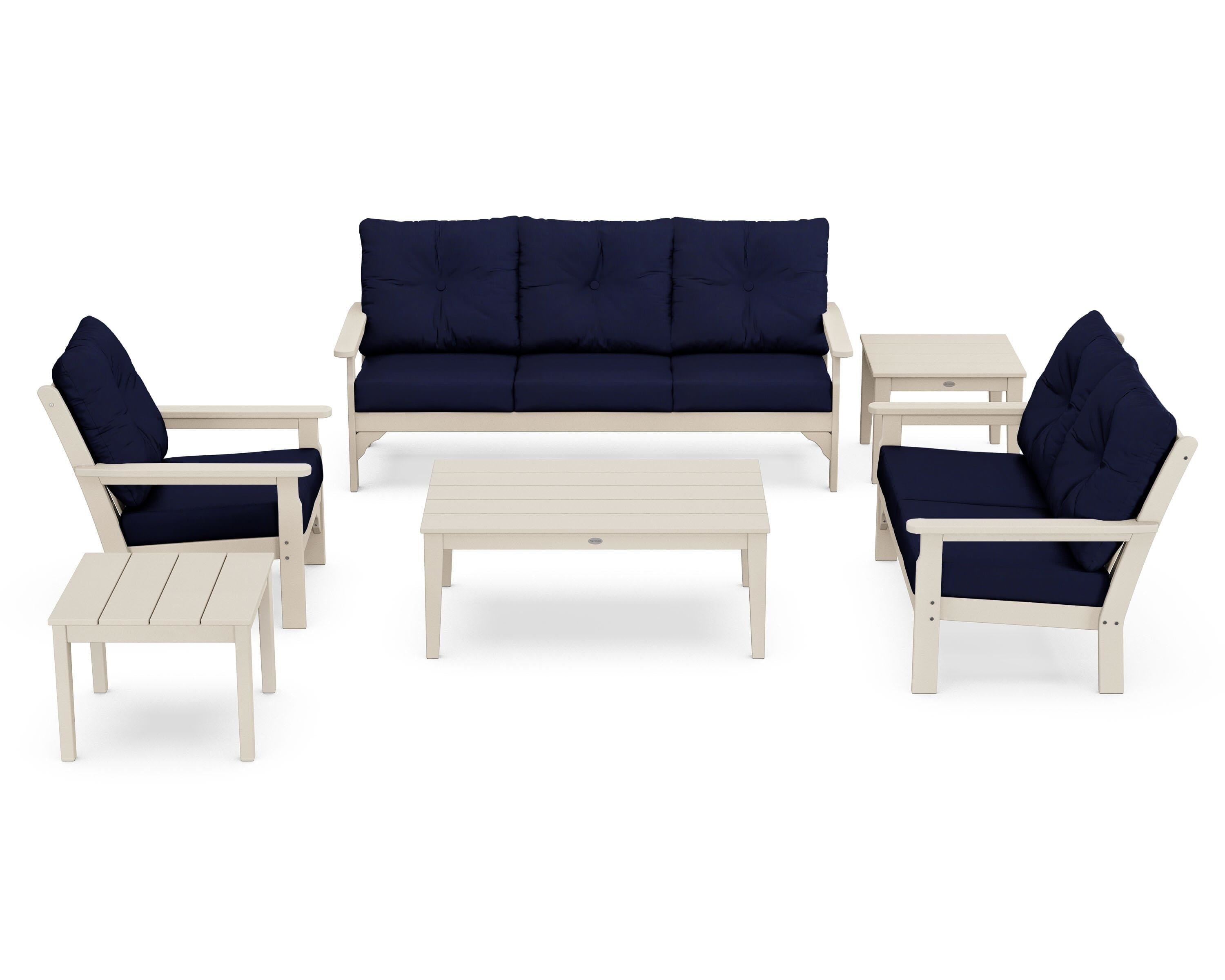 POLYWOOD® Vineyard 6-Piece Deep Seating Set in Sand / Navy