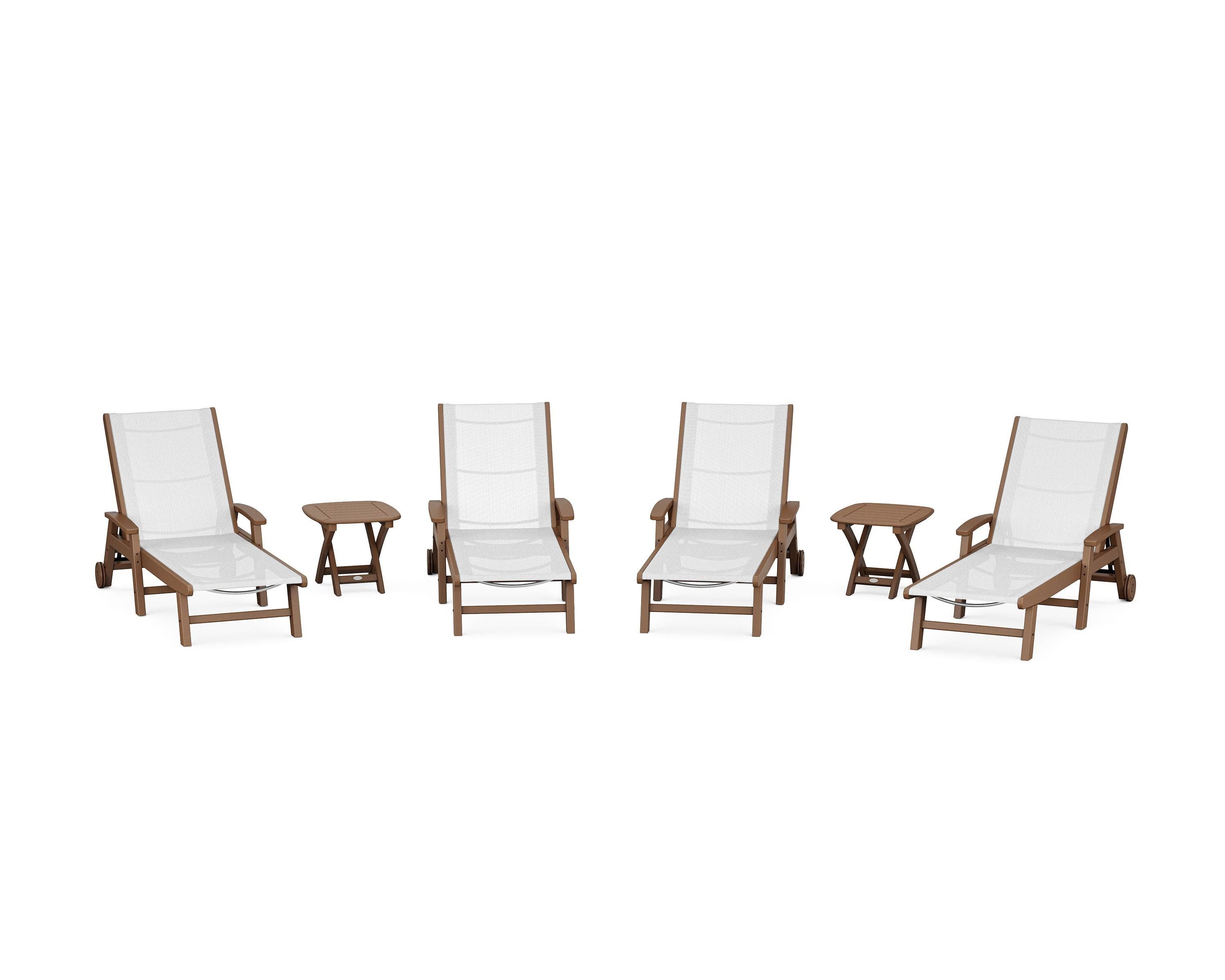 POLYWOOD® Coastal Chaise 6-Piece Set with Wheels in Teak / White Sling