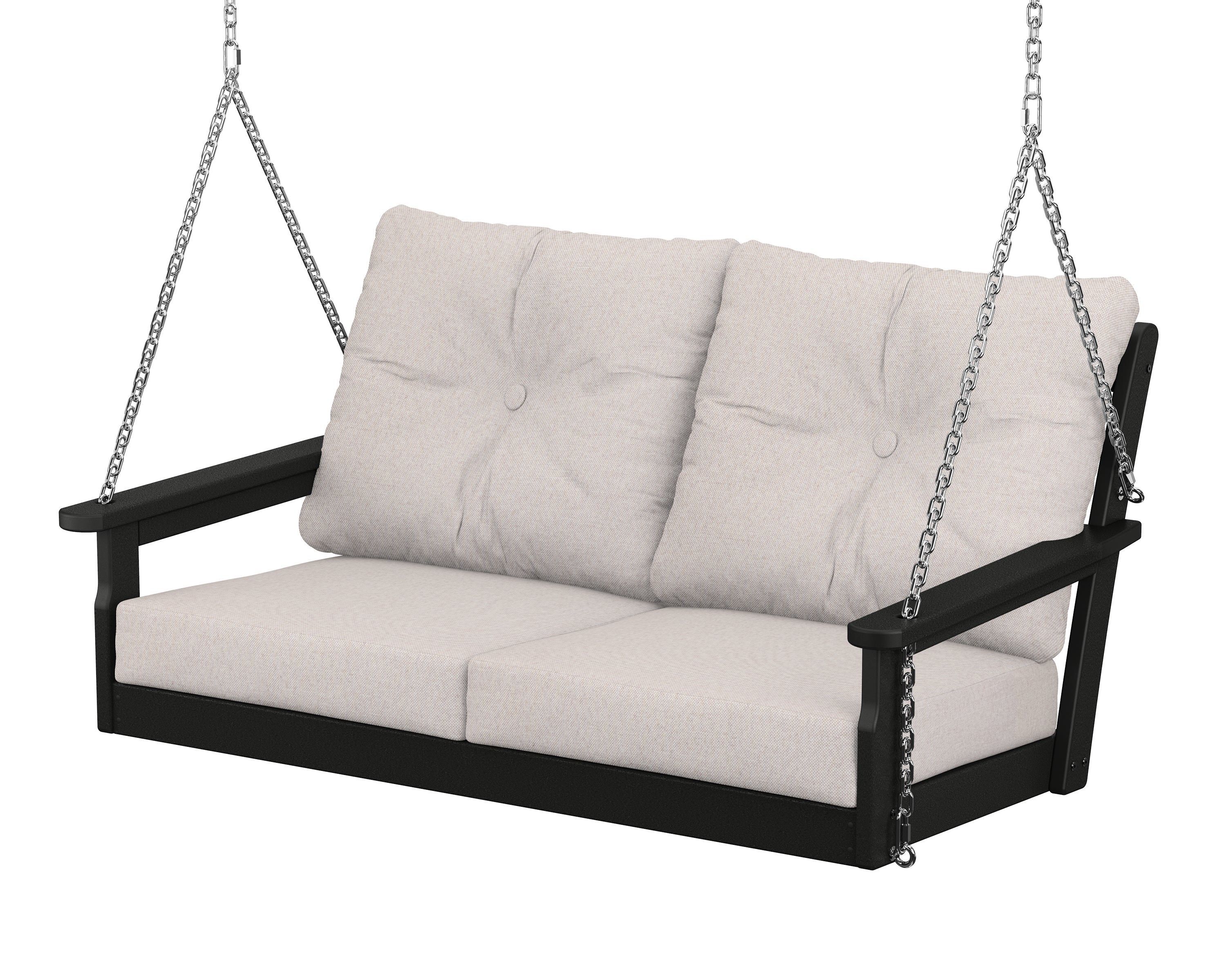 POLYWOOD® Vineyard Deep Seating Swing in Black / Dune Burlap