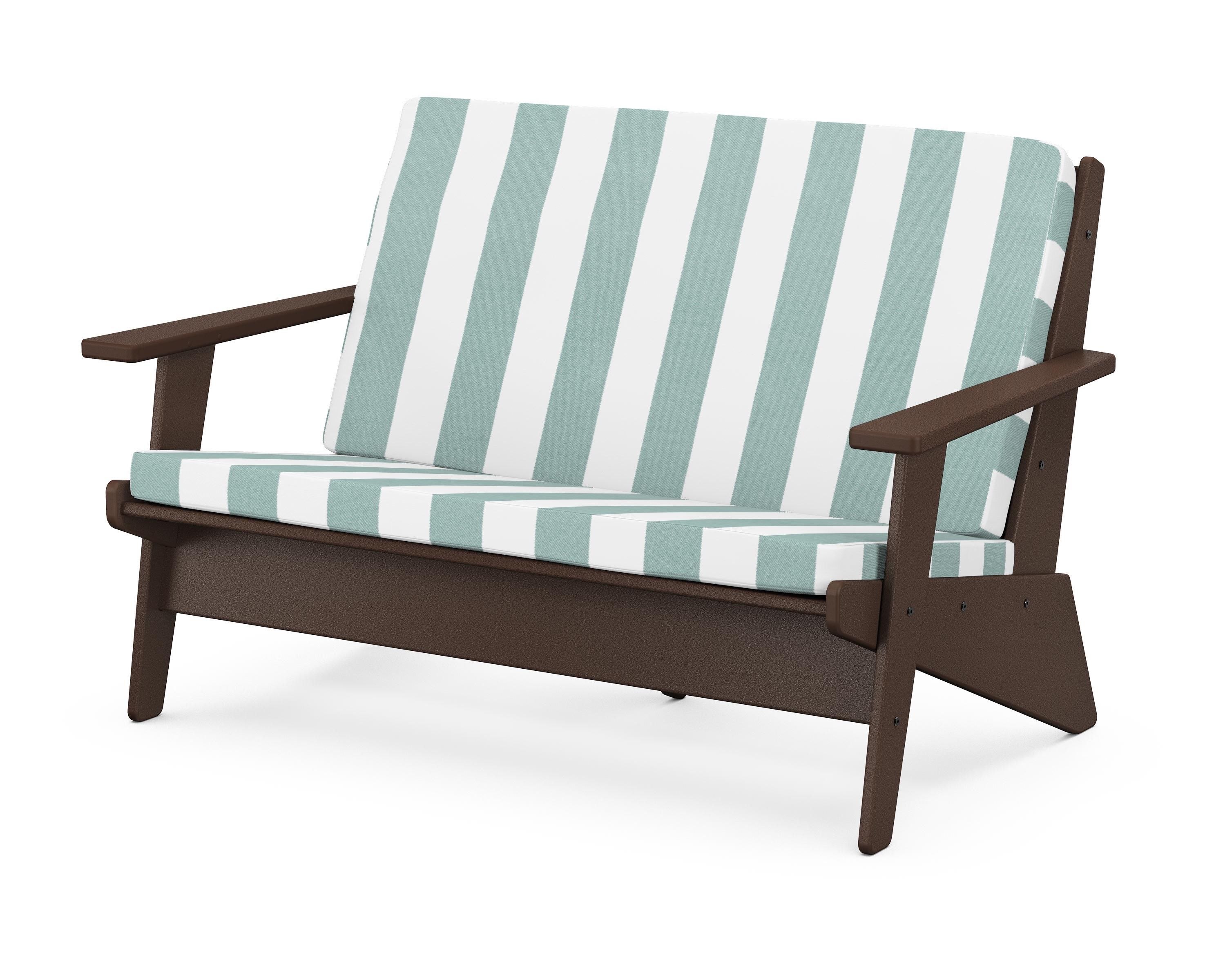 POLYWOOD® Riviera Modern Lounge Loveseat in Mahogany / Cabana Stripe Glacier Spa