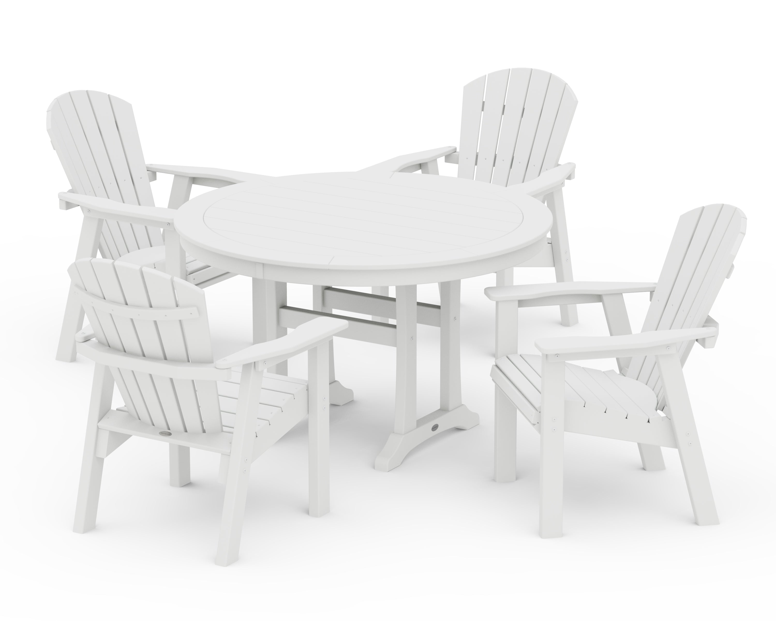 POLYWOOD® Seashell 5-Piece Round Dining Set with Trestle Legs in White