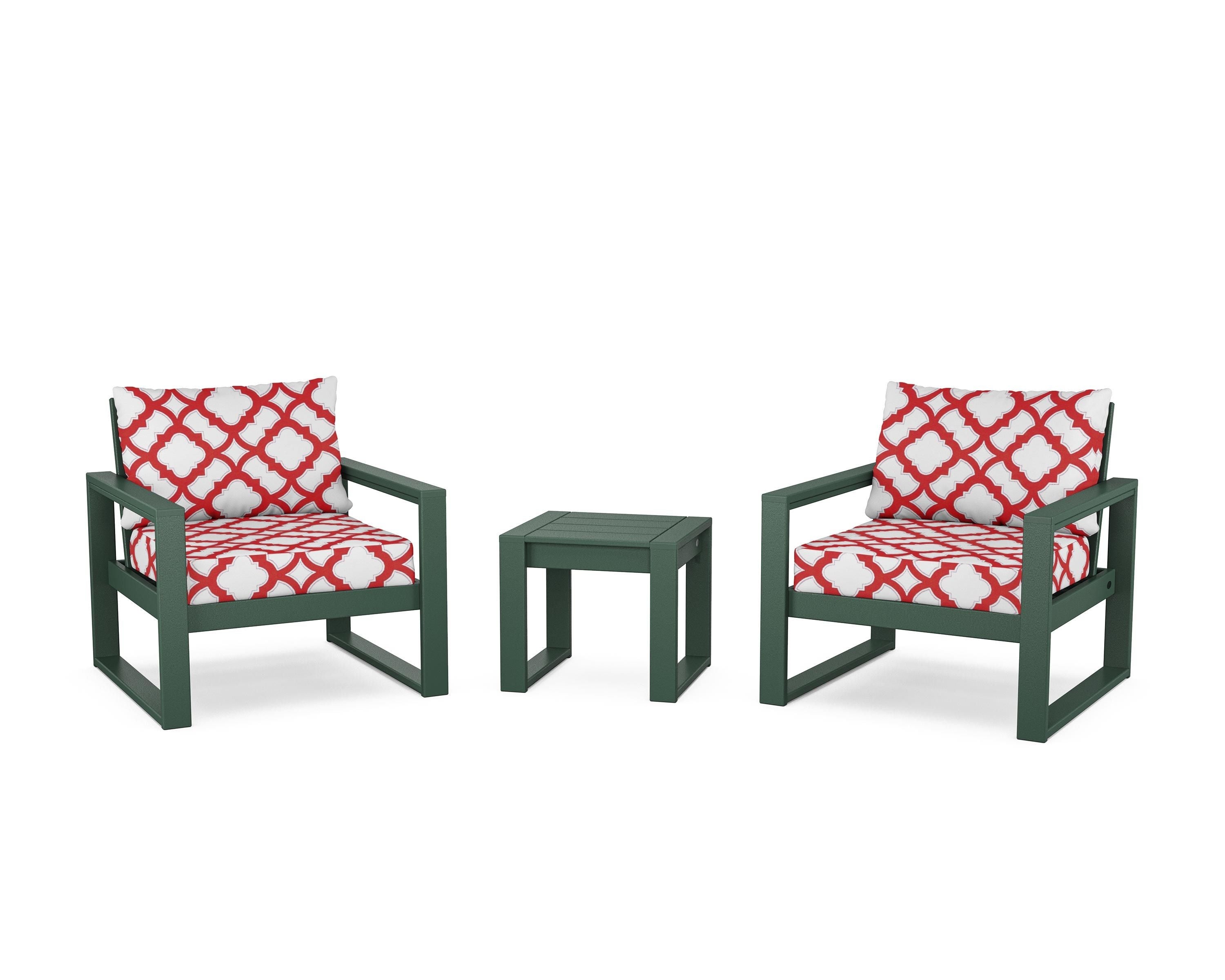POLYWOOD® EDGE Sectional 3-Piece Deep Seating Set in Green / Trellis Crimson