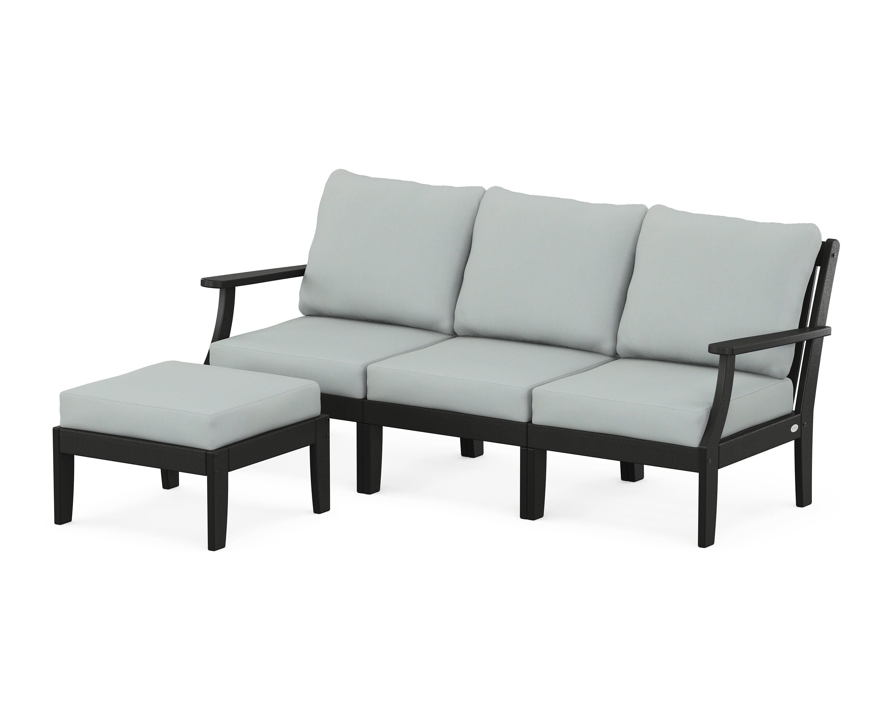 POLYWOOD® Braxton Modular 4-Piece Deep Seating Set with Ottoman in Black / Spa