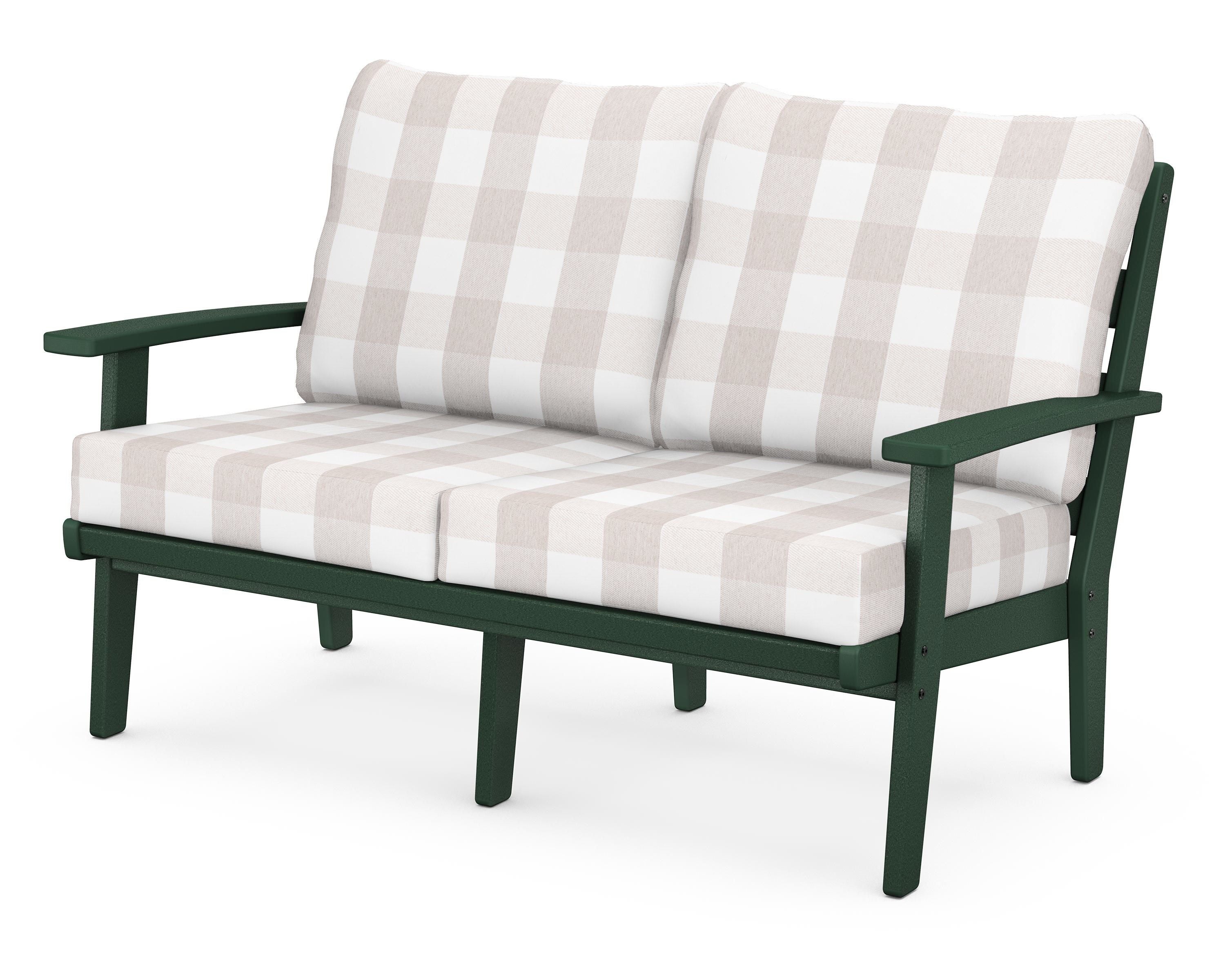 POLYWOOD® Grant Park Deep Seating Loveseat in Green / Buffalo Plaid Dune Burlap