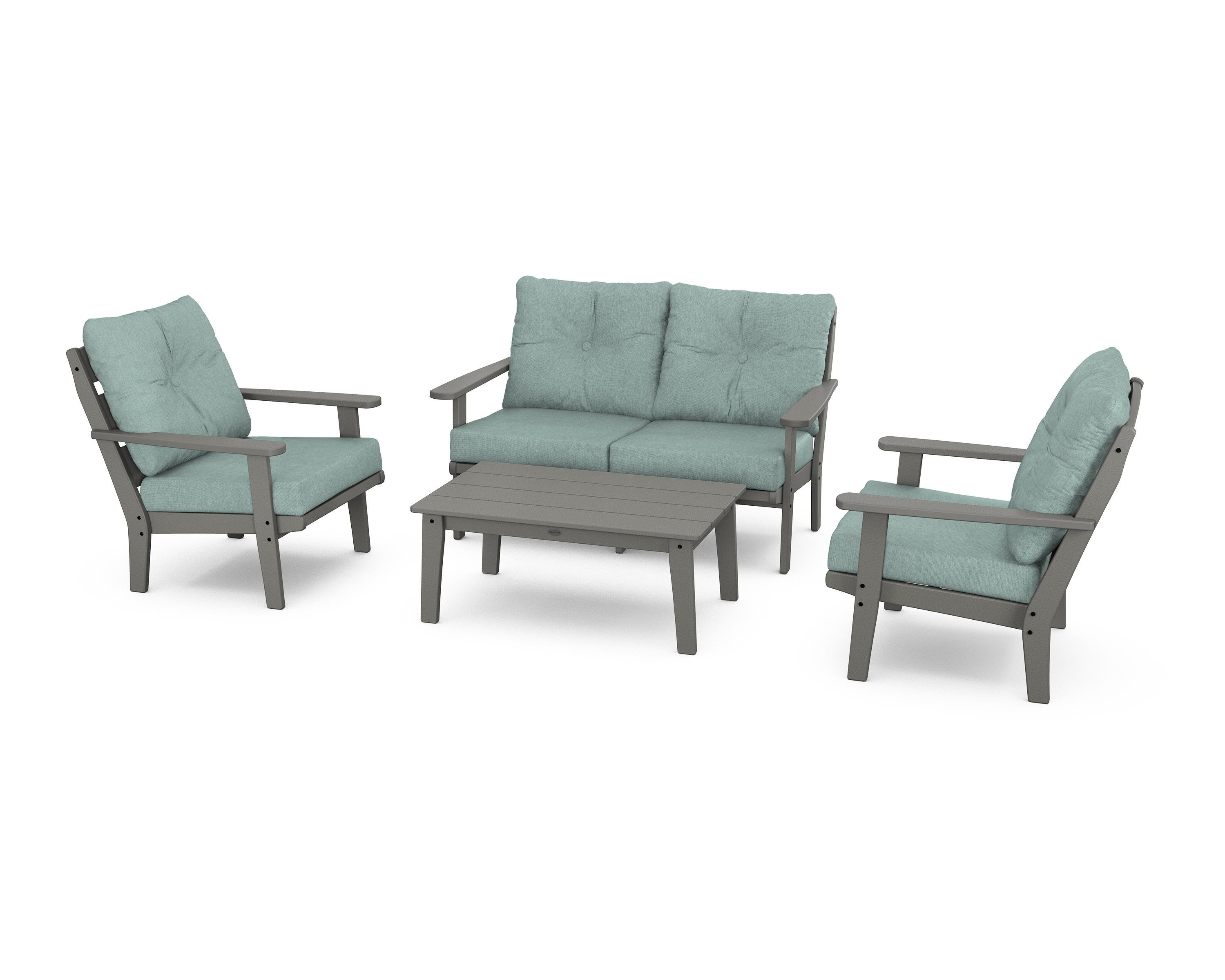 POLYWOOD® Lakeside 4-Piece Deep Seating Set in Slate Grey / Glacier Spa