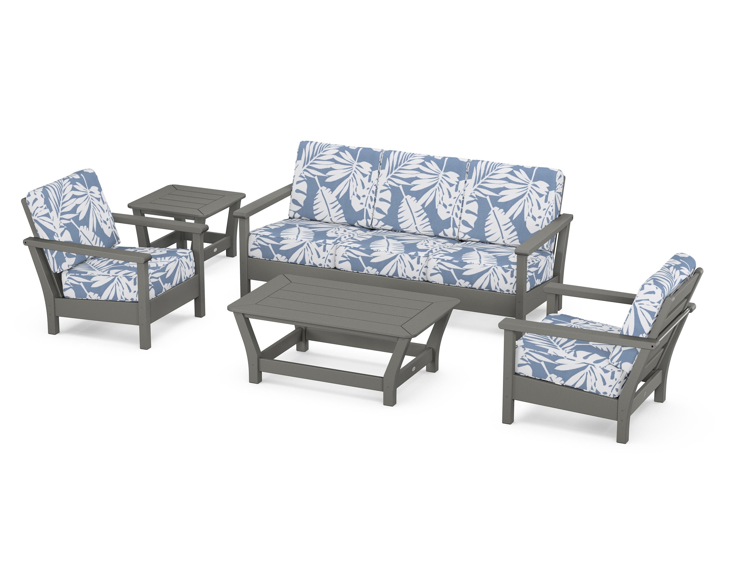POLYWOOD® Harbour 5-Piece Deep Seating Set in Slate Grey / Leaf Sky Blue