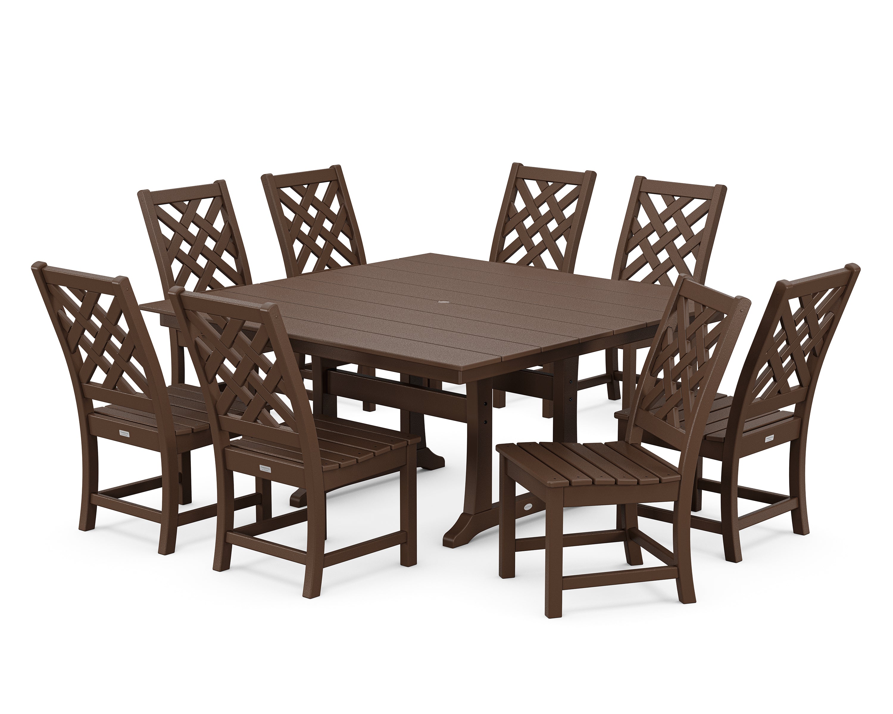 Country Living Wovendale Side Chair 9-Piece Square Farmhouse Dining Set with Trestle Legs in Mahogany