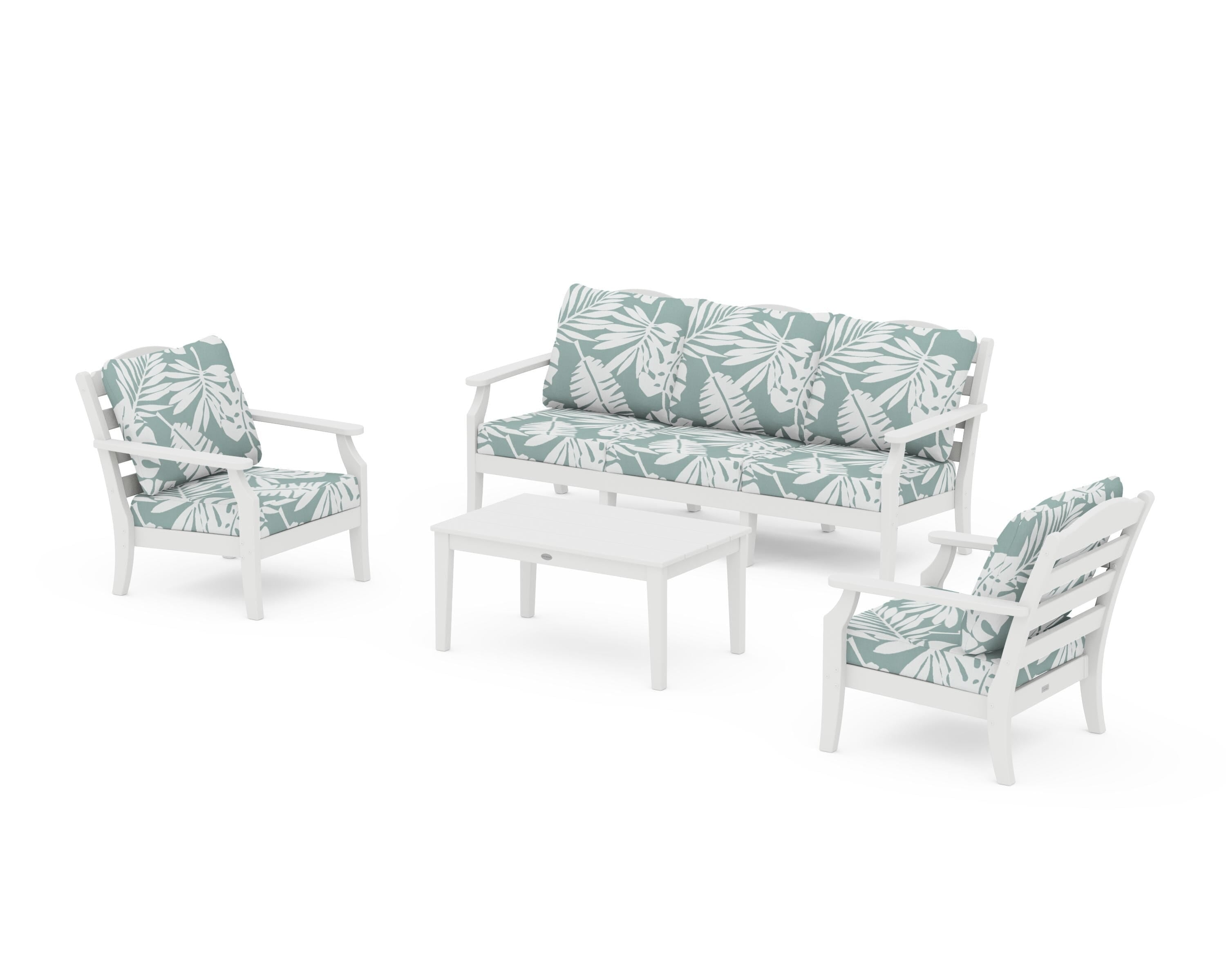 Draper James™ by POLYWOOD® Savannah 4-Piece Deep Seating Set with Sofa in White / Leaf Glacier Spa