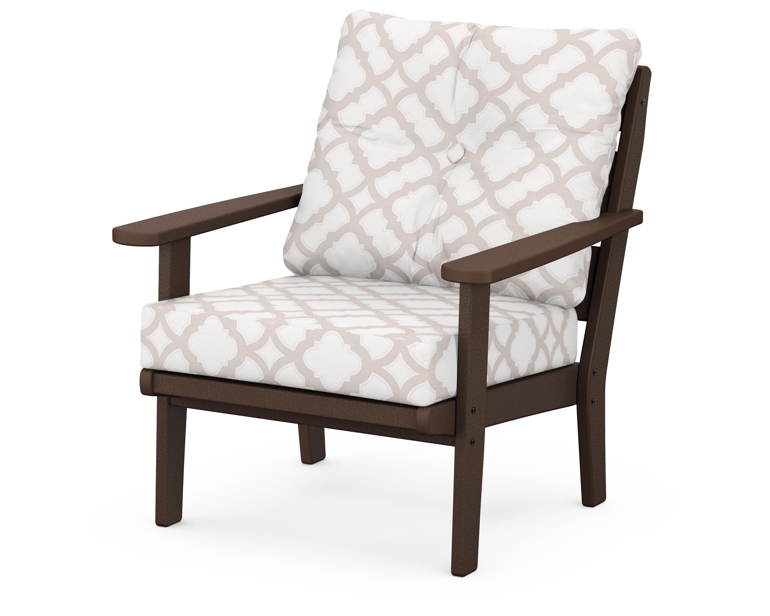 POLYWOOD® Lakeside Deep Seating Chair in Mahogany / Trellis Dune Burlap