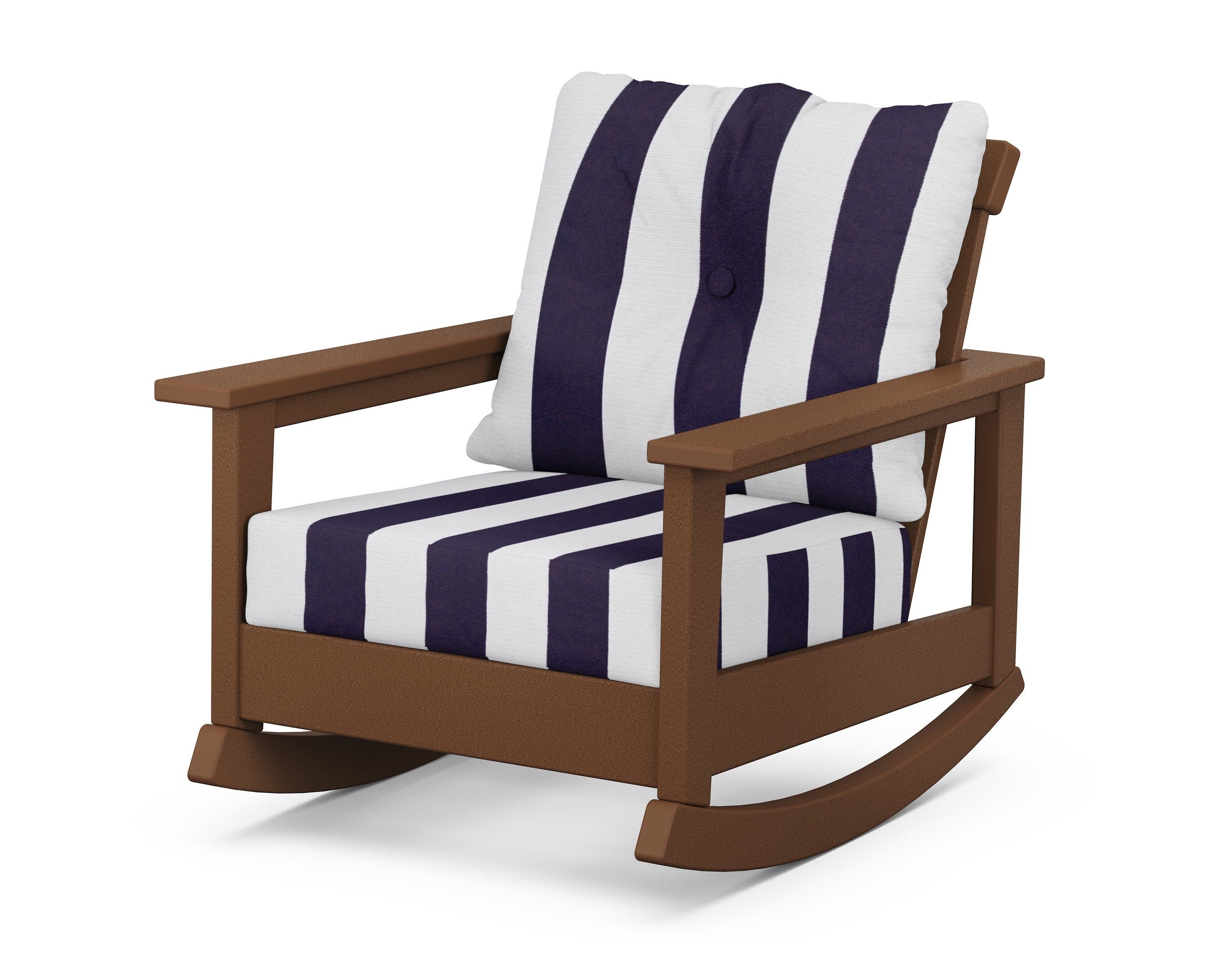 POLYWOOD® Prescott Deep Seating Rocking Chair in Teak / Cabana Stripe Navy