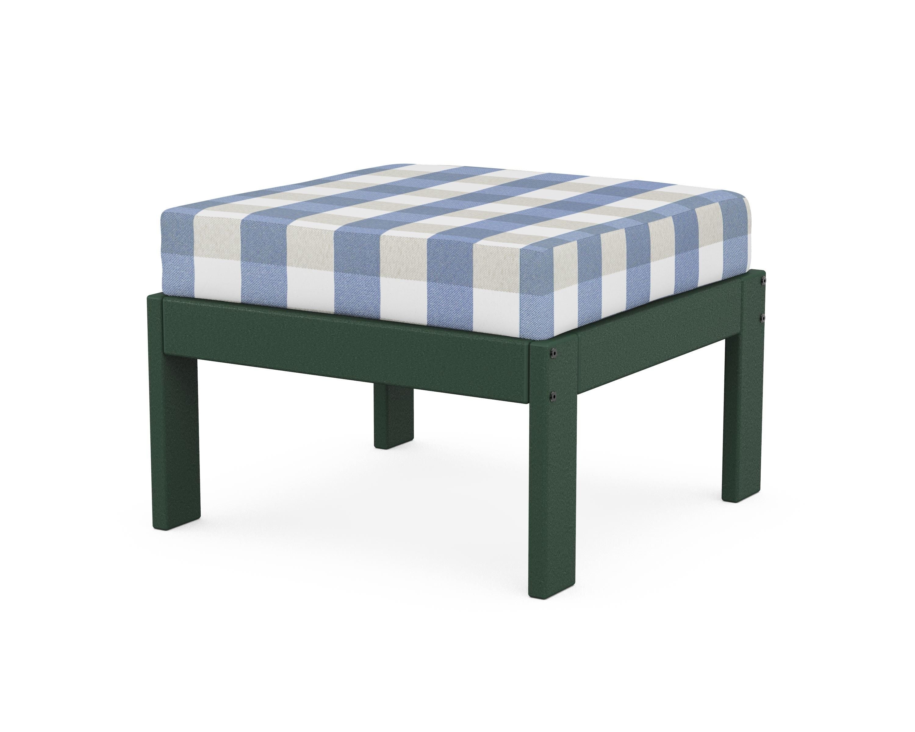 POLYWOOD® Vineyard Modular Ottoman in Green / Buffalo Plaid Sky Blue
