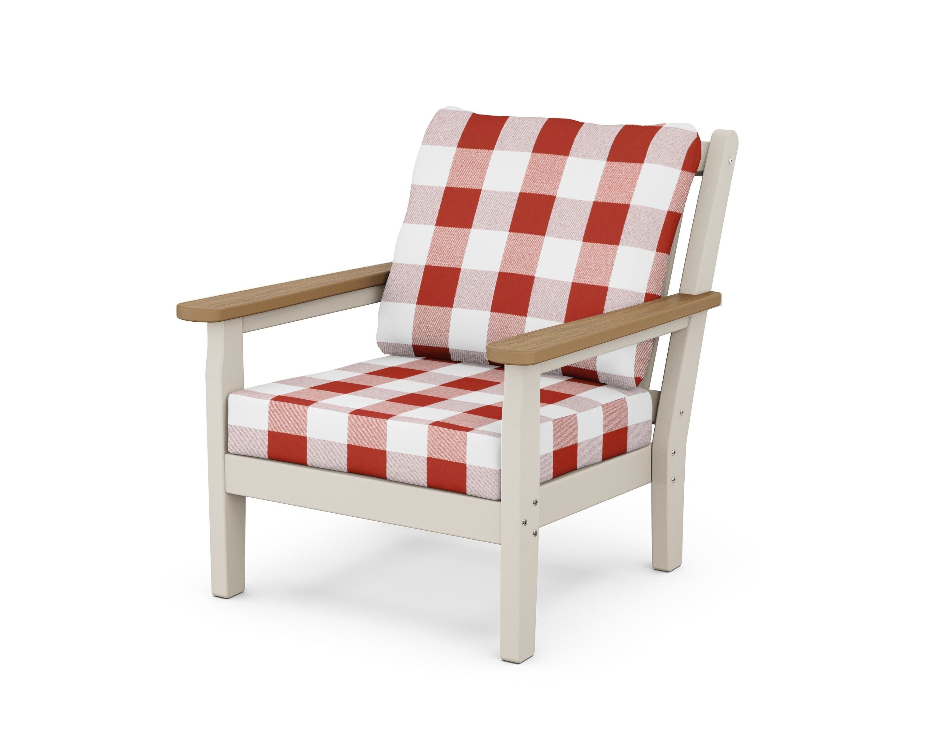 POLYWOOD® Chippendale Deep Seating Chair in Sand / Natural / Buffalo Plaid Crimson