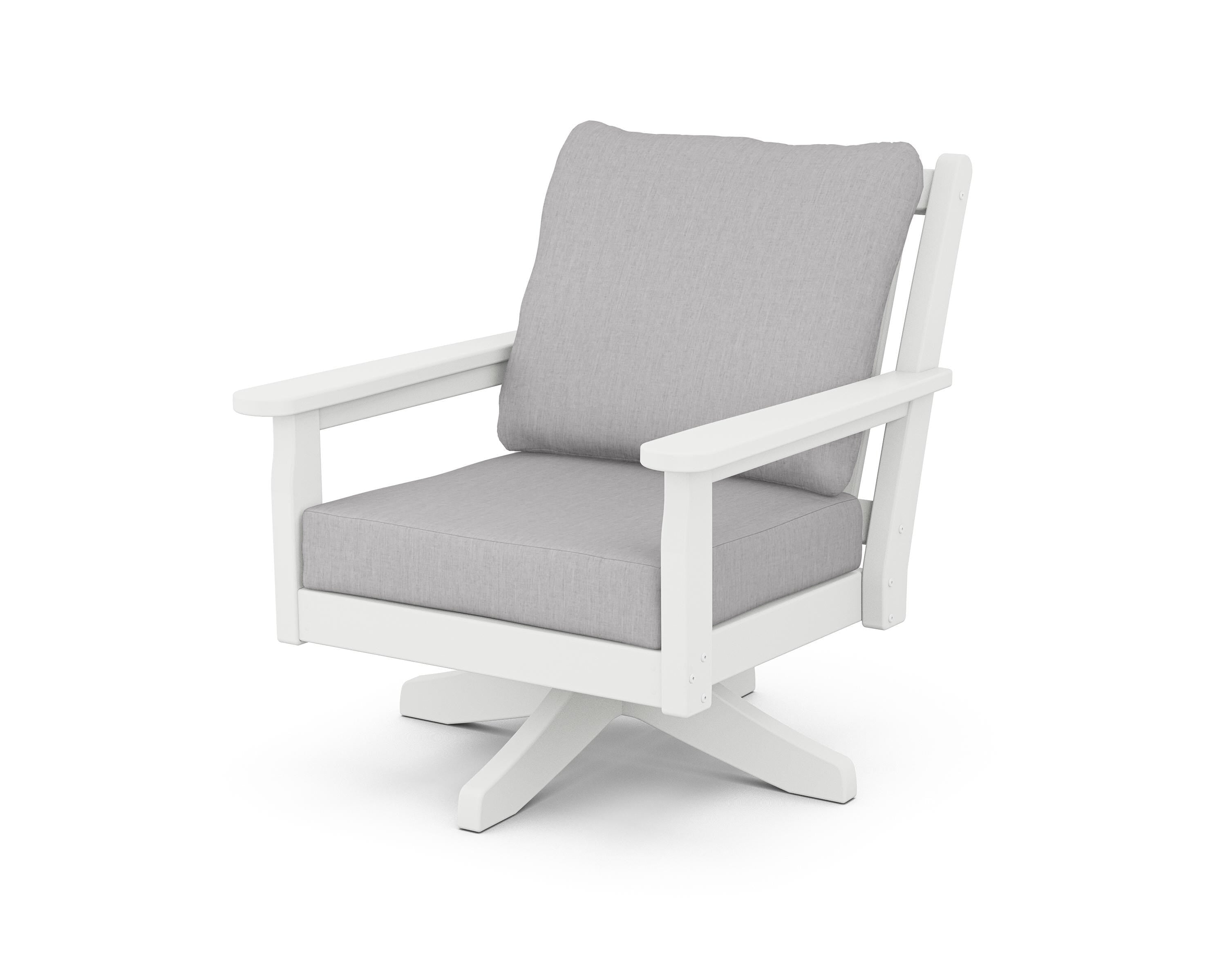 POLYWOOD® Chippendale Deep Seating Swivel Chair in White / Granite