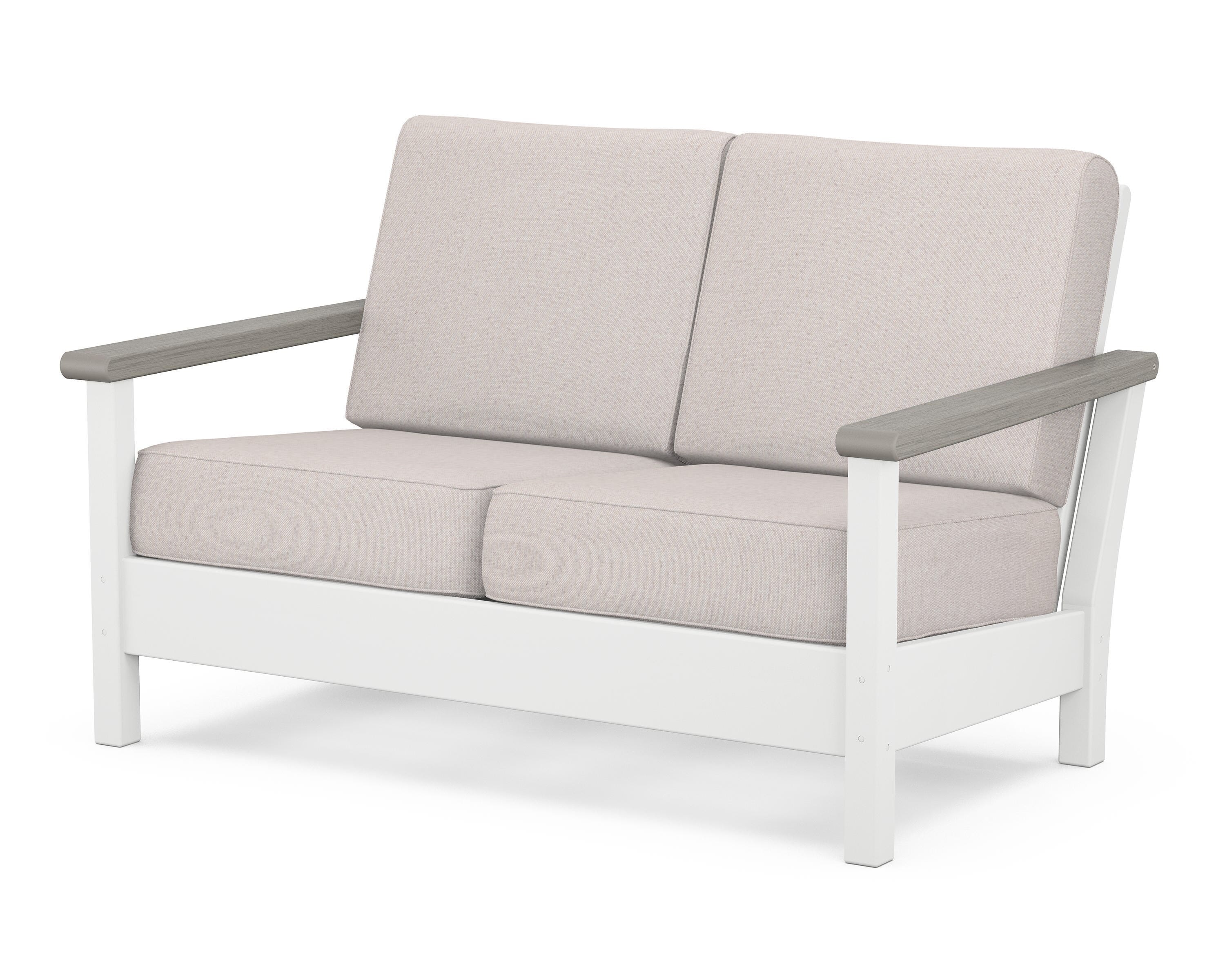POLYWOOD® Harbour Deep Seating Loveseat in White / Driftwood / Dune Burlap
