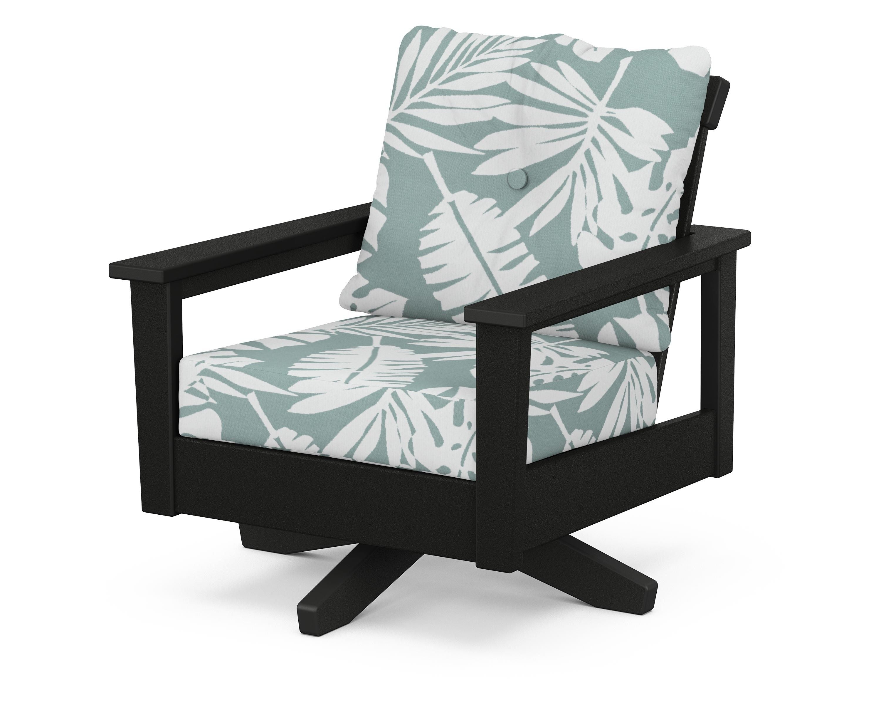 POLYWOOD® Prescott Deep Seating Swivel Chair in Black / Leaf Glacier Spa