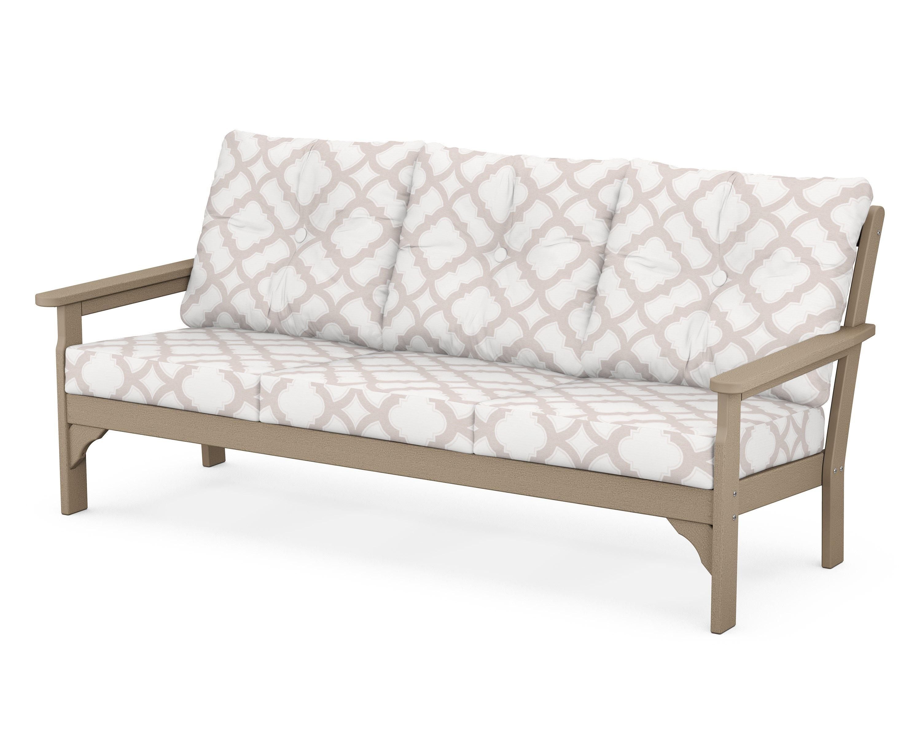 POLYWOOD® Vineyard Deep Seating Sofa in Vintage Sahara / Trellis Dune Burlap