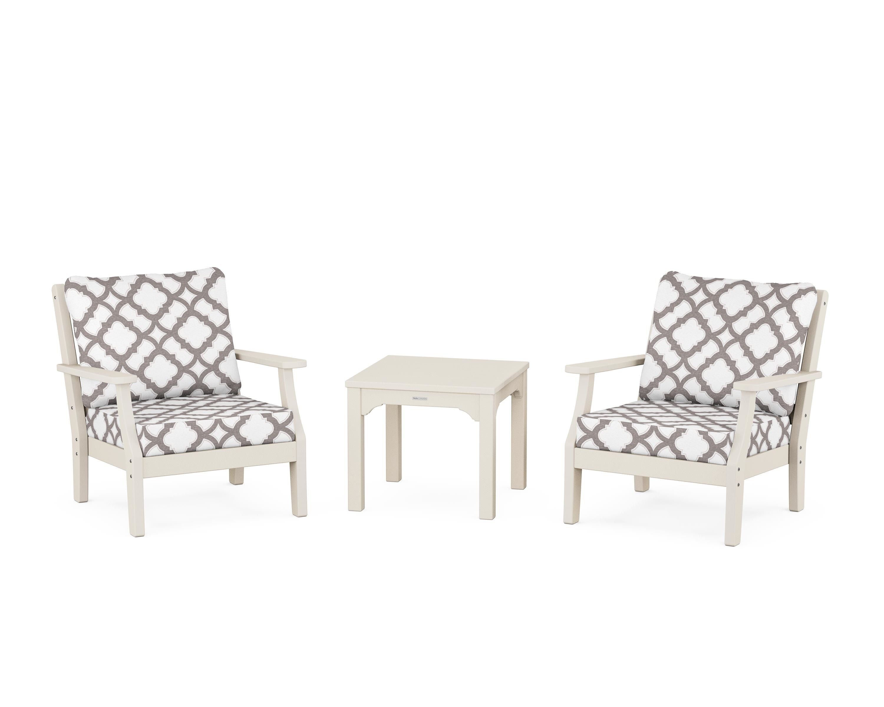 Martha Stewart by POLYWOOD® Chinoiserie 3-Piece Deep Seating Set in Sand / Trellis Grey Mist
