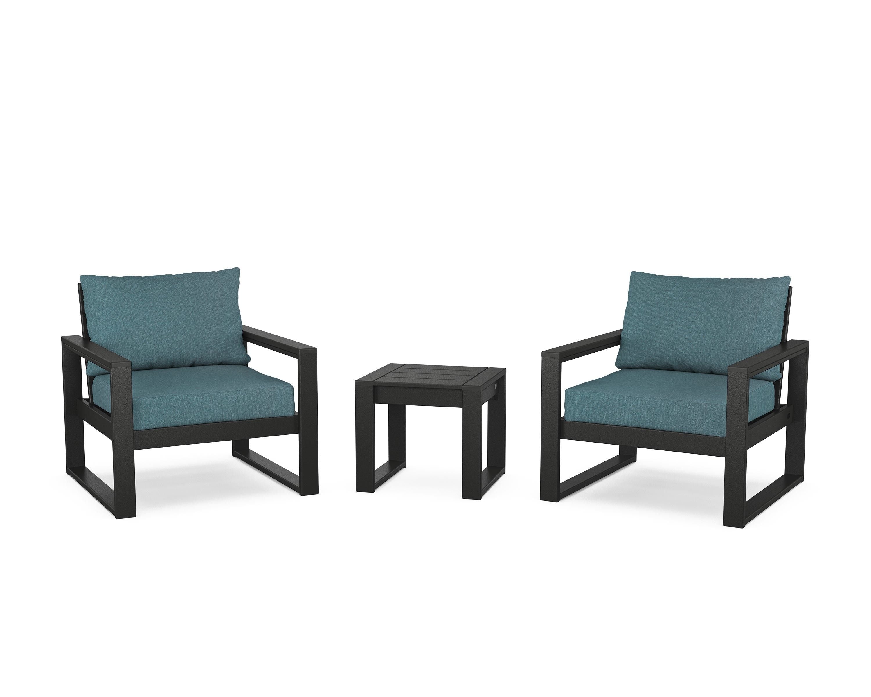 POLYWOOD® EDGE Sectional 3-Piece Deep Seating Set in Black / Ocean Teal
