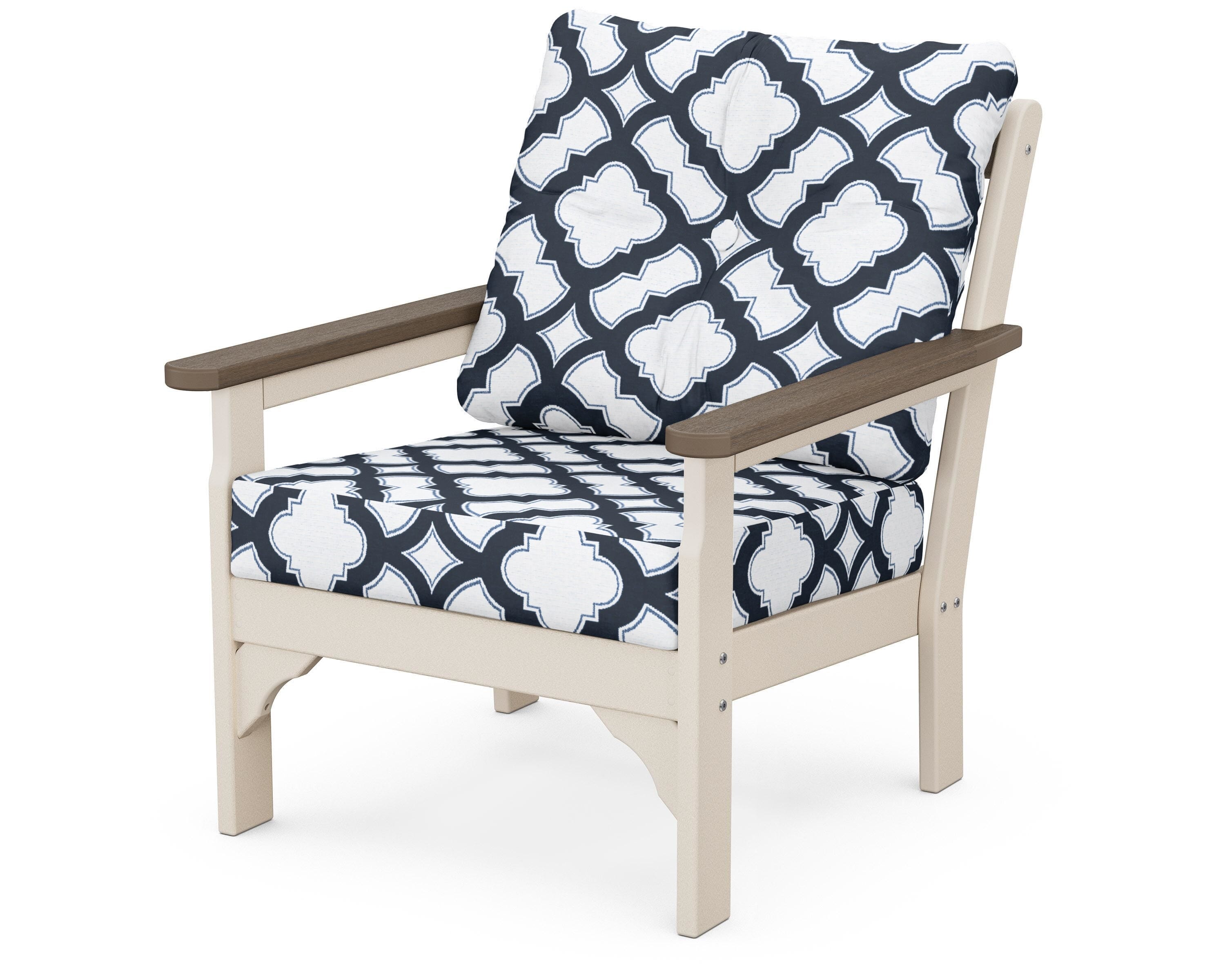 POLYWOOD® Vineyard Deep Seating Chair in Sand / Kona / Trellis Marine Indigo