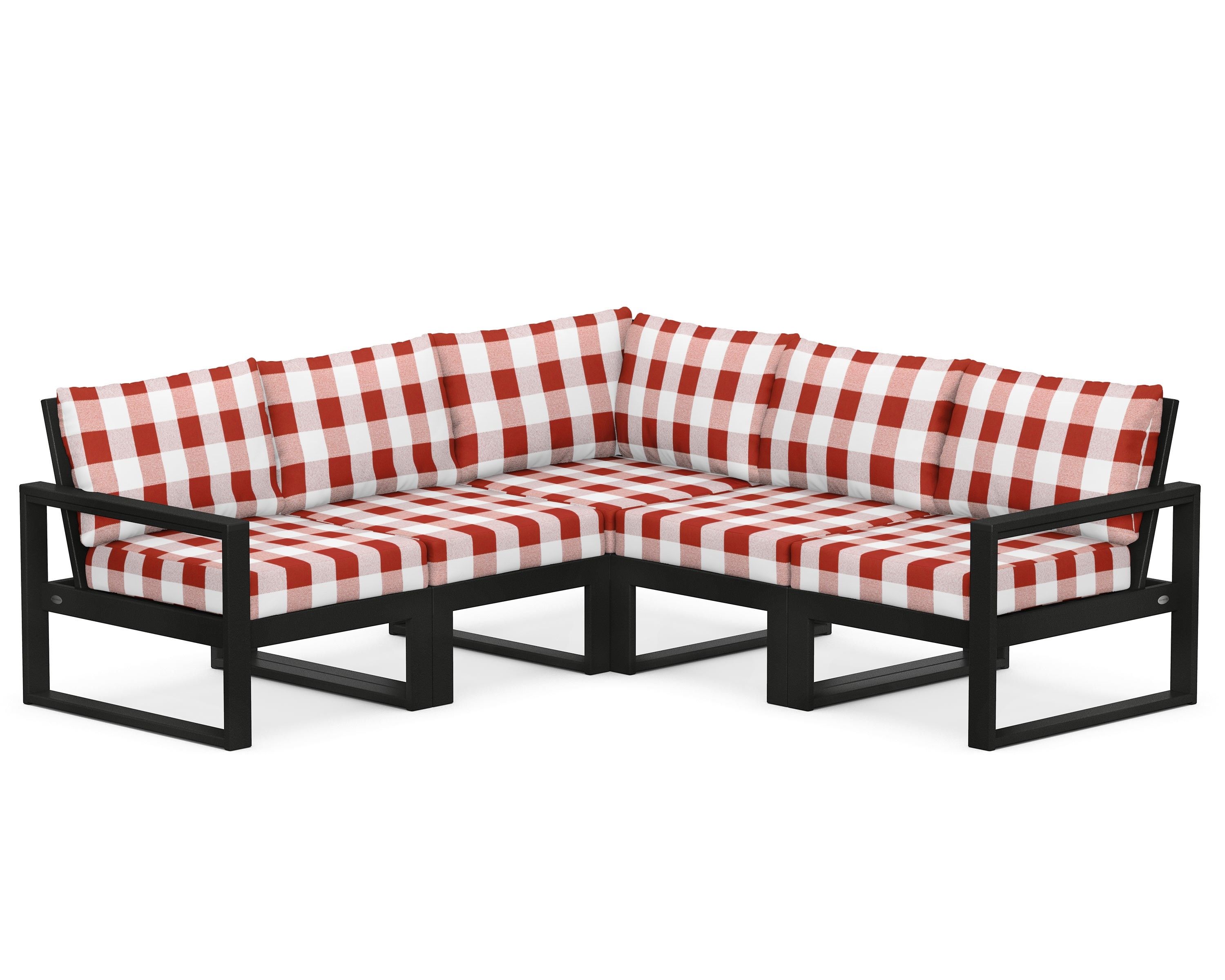 POLYWOOD® EDGE 5-Piece Modular Deep Seating Set in Black / Buffalo Plaid Crimson