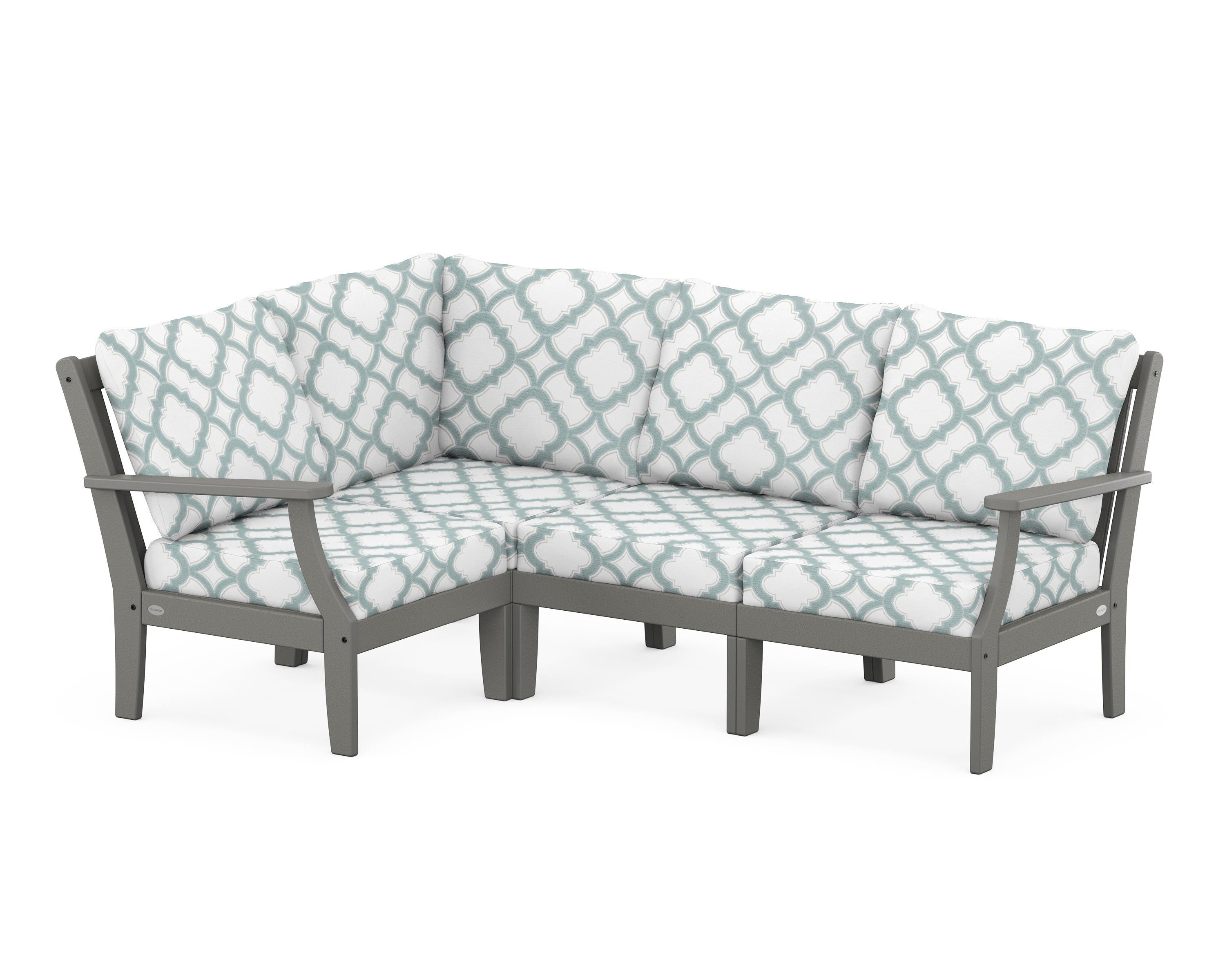 POLYWOOD® Braxton Modular 4-Piece Deep Seating Set in Slate Grey / Trellis Glacier Spa