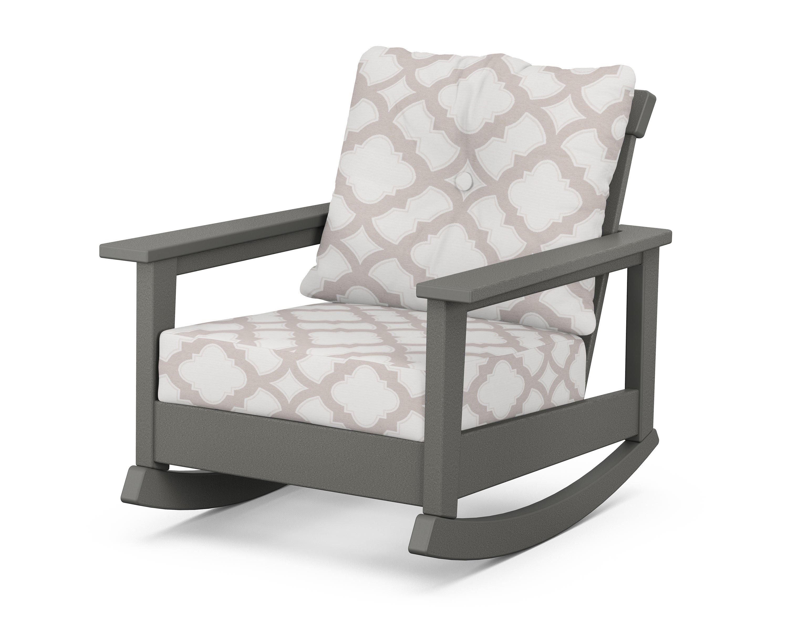 POLYWOOD® Prescott Deep Seating Rocking Chair in Slate Grey / Trellis Dune Burlap