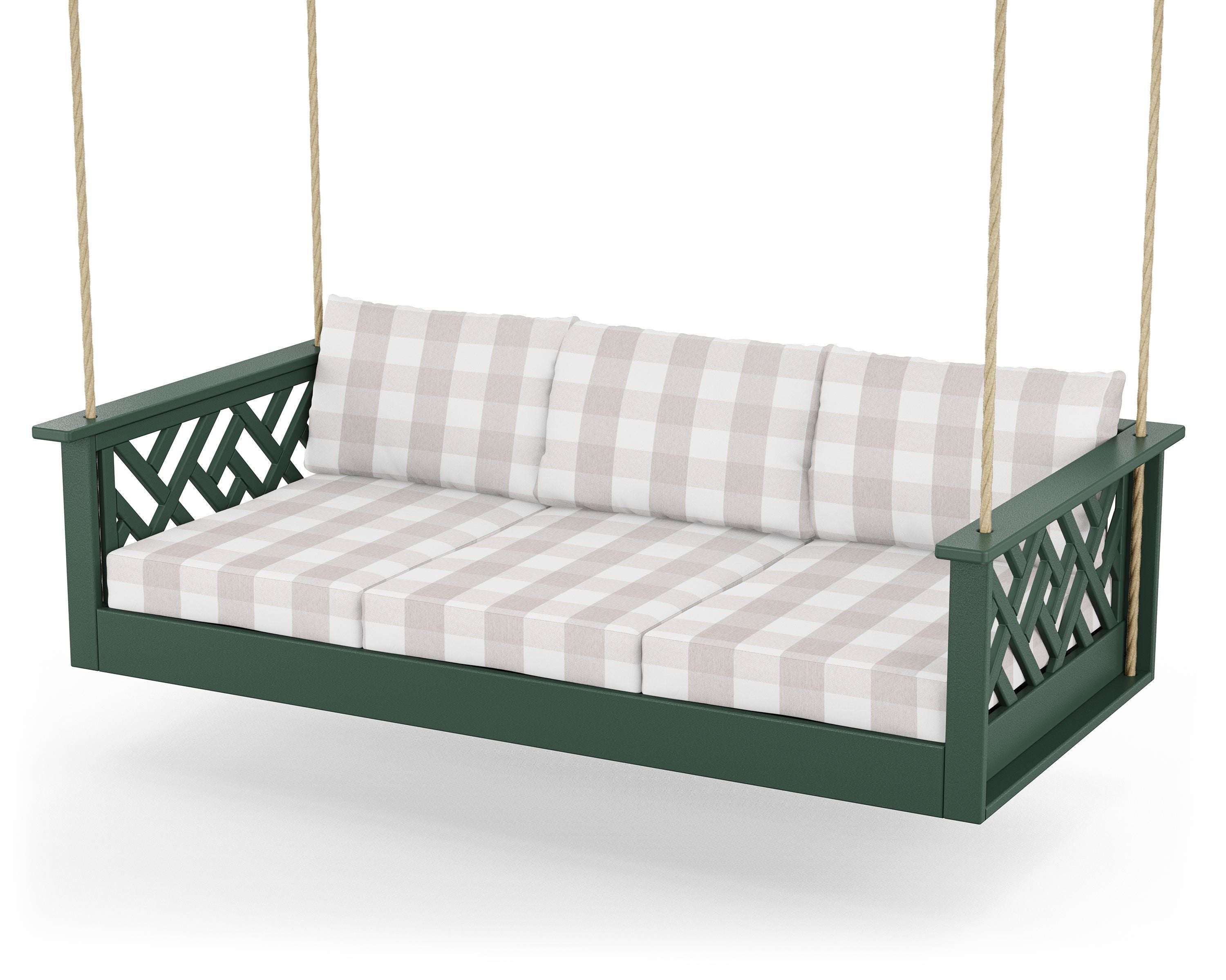 POLYWOOD® Chippendale Daybed Swing in Green / Buffalo Plaid Dune Burlap