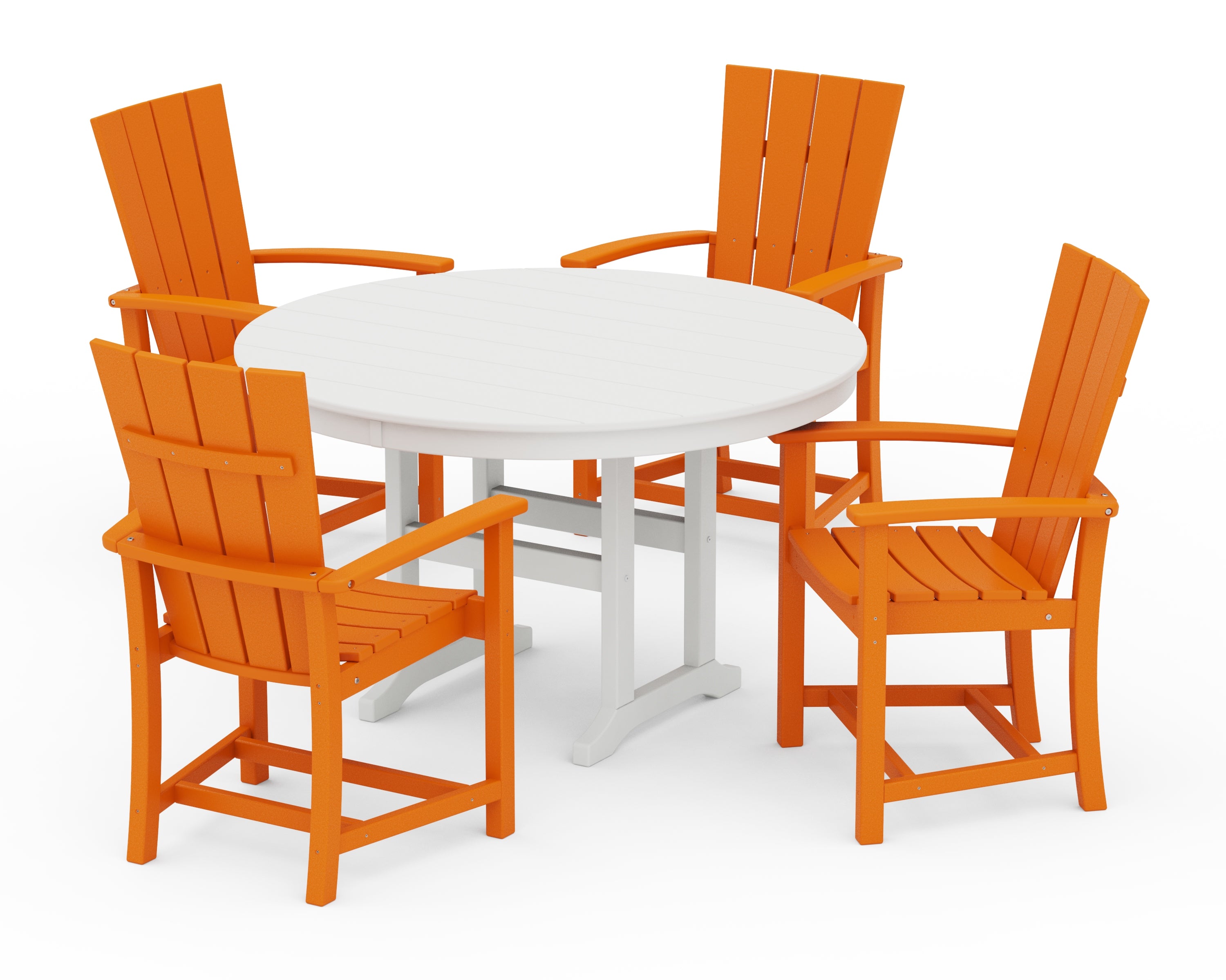 POLYWOOD® Quattro 5-Piece Round Farmhouse Dining Set in Tangerine / White