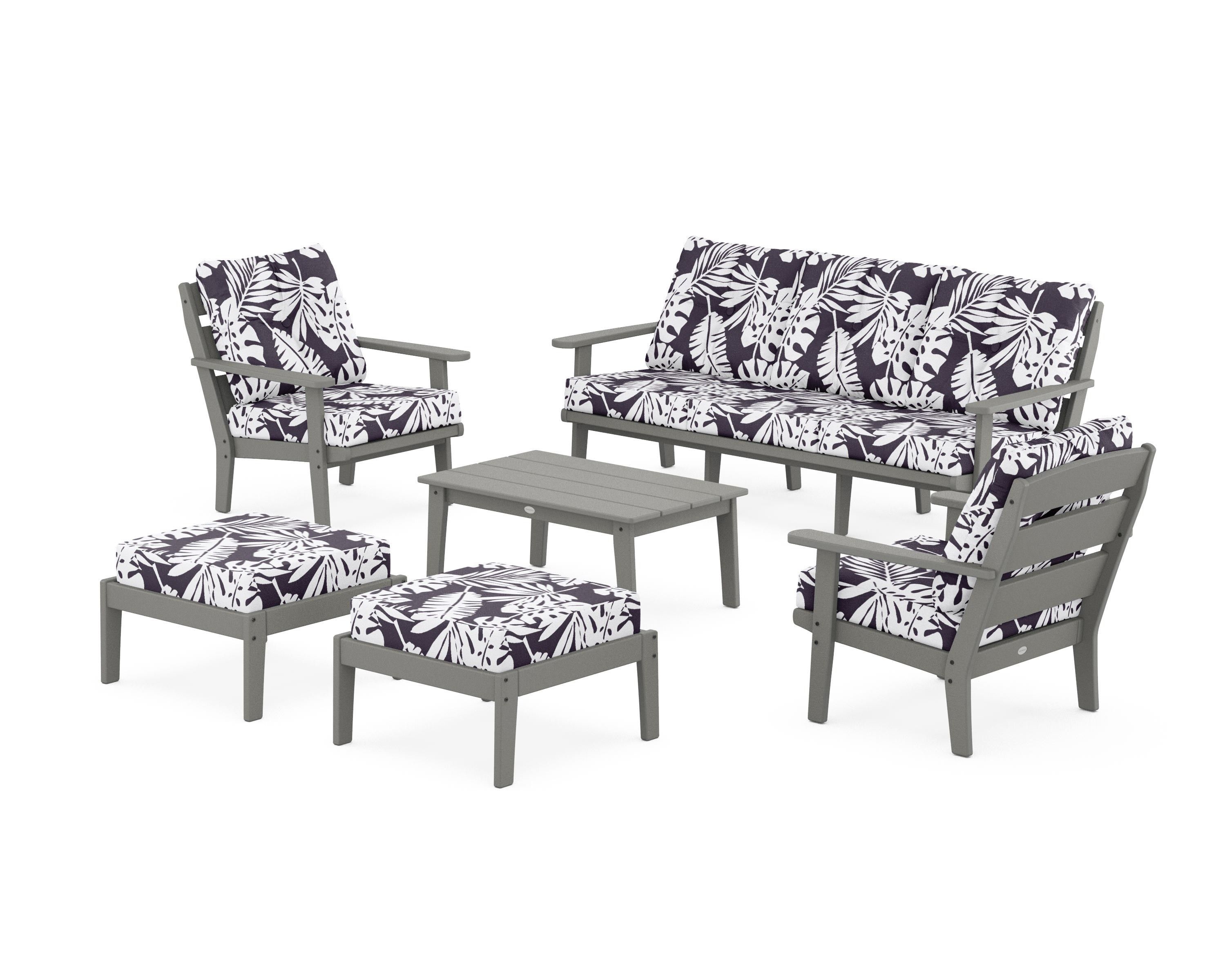 POLYWOOD® Lakeside 6-Piece Lounge Sofa Set in Slate Grey / Leaf Navy