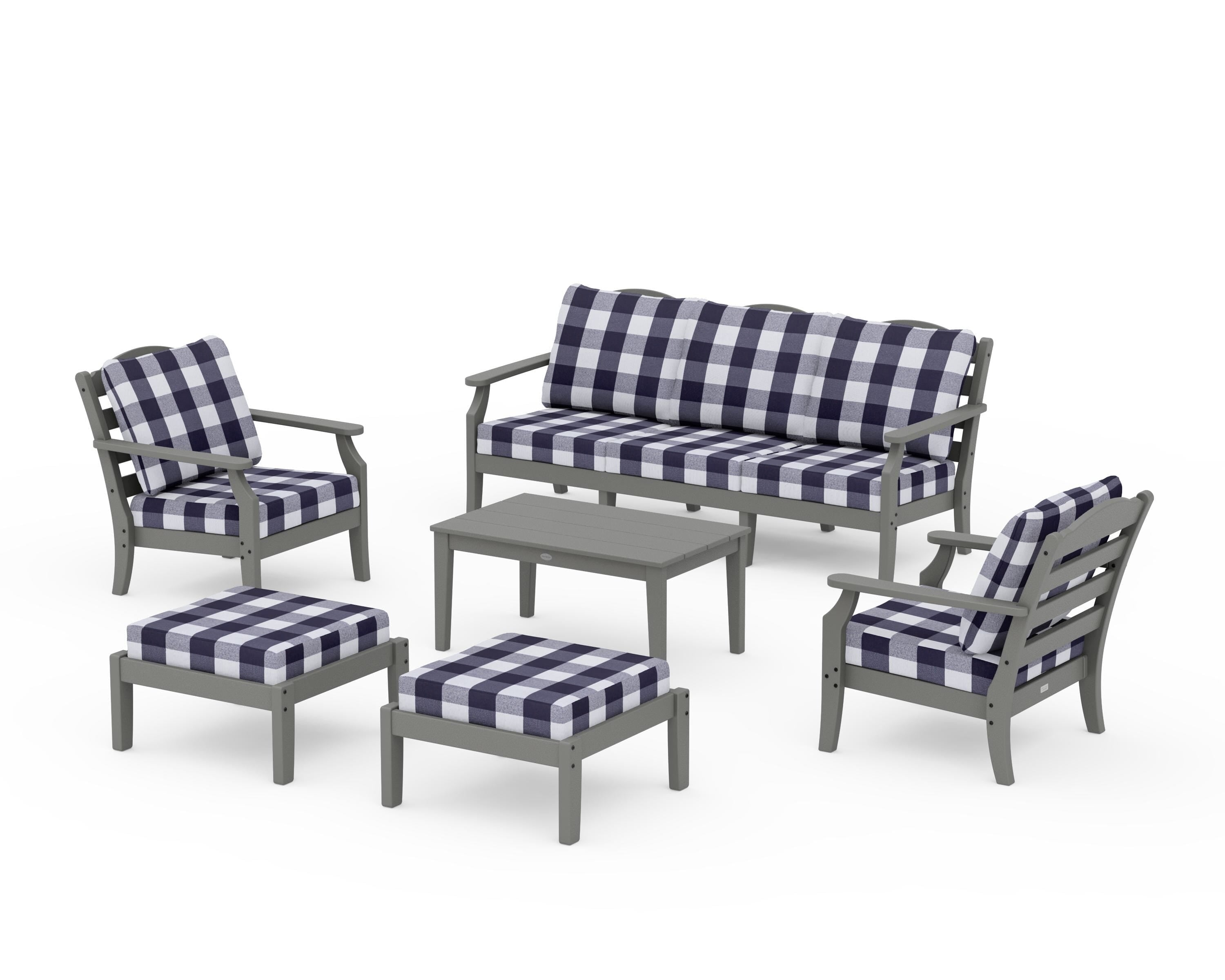 Draper James™ by POLYWOOD® Savannah 6-Piece Lounge Sofa Set in Slate Grey / Buffalo Plaid Navy