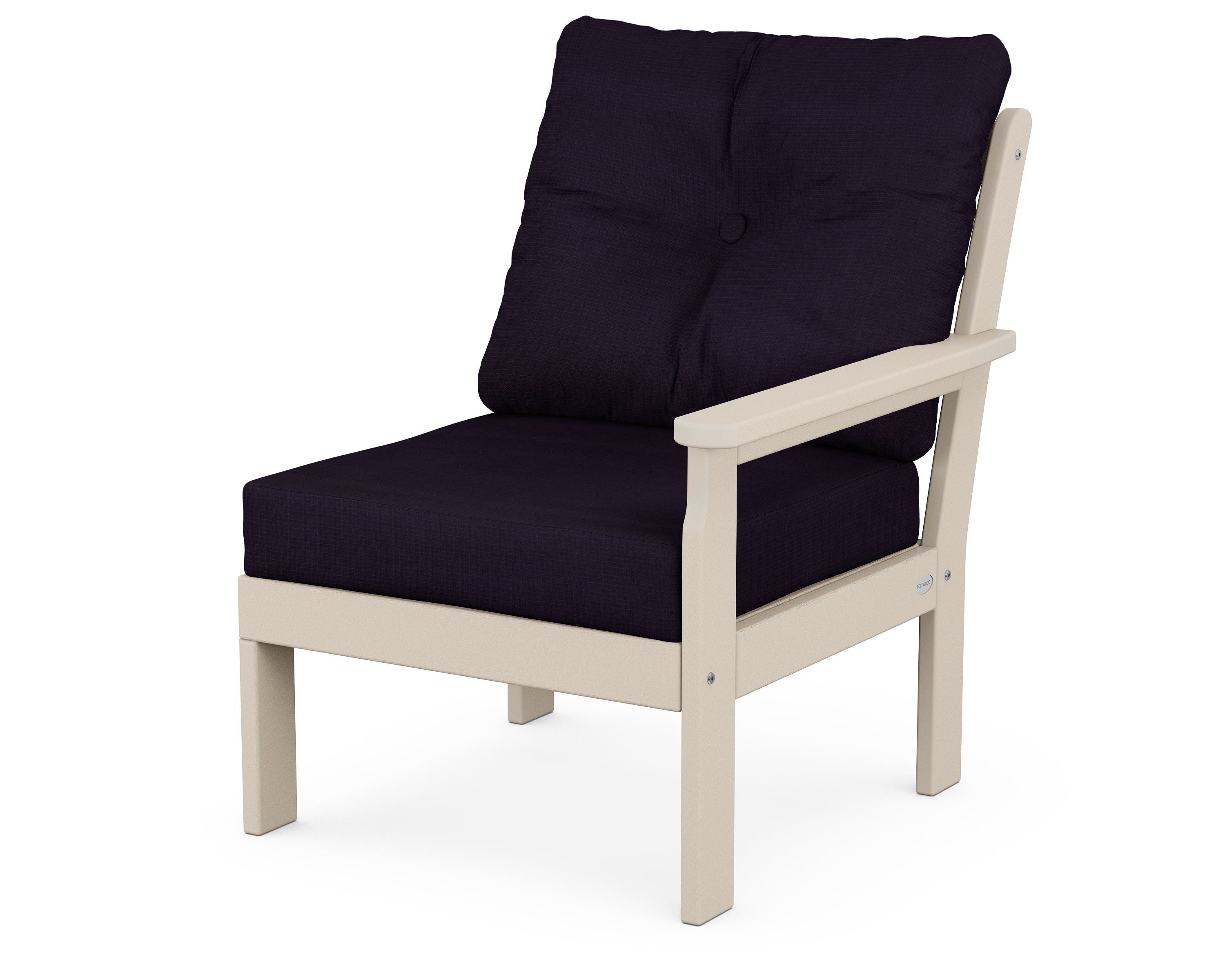POLYWOOD® Vineyard Modular Right Arm Chair in Sand / Navy Linen