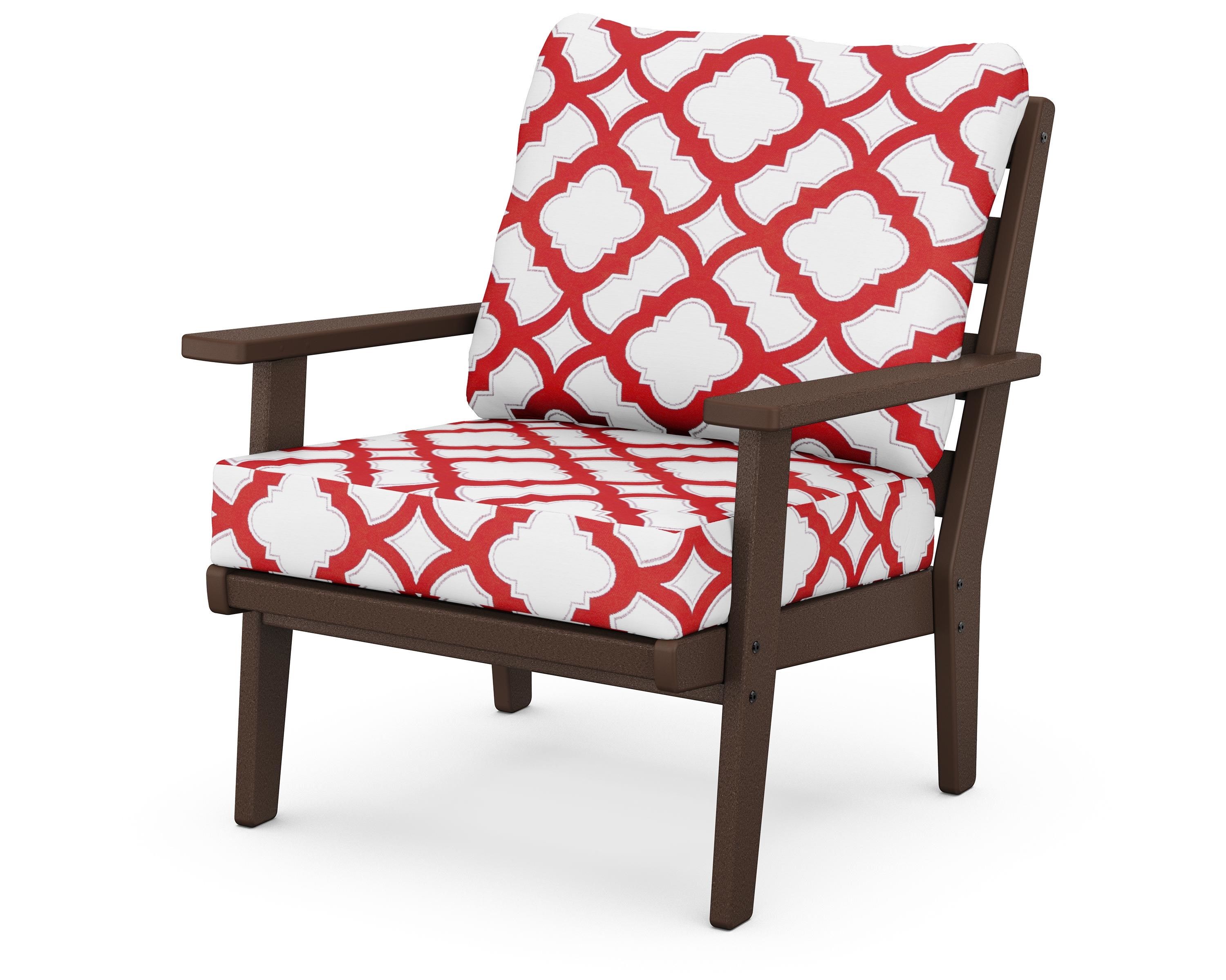 POLYWOOD® Grant Park Deep Seating Chair in Mahogany / Trellis Crimson